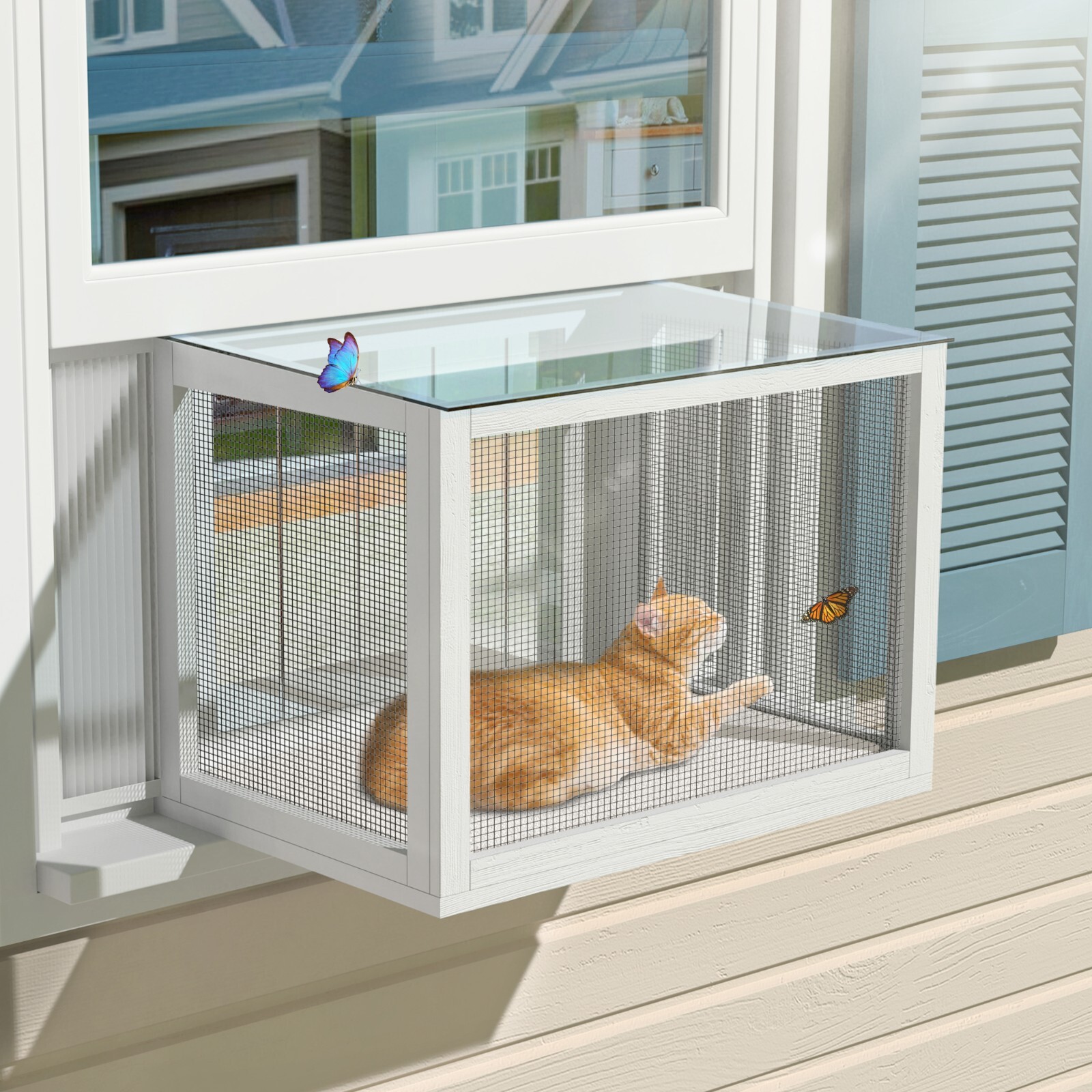 Deluxe Universal Cat Window Box, Waterproof Window Catio Perch Cat Bed