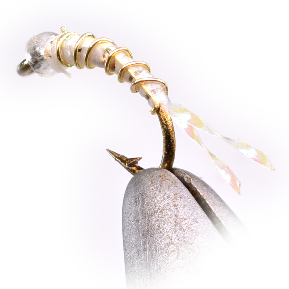Glass Bead Zebra White Nymph Midge Fly Mustad Signature Hooks - 12 Flies