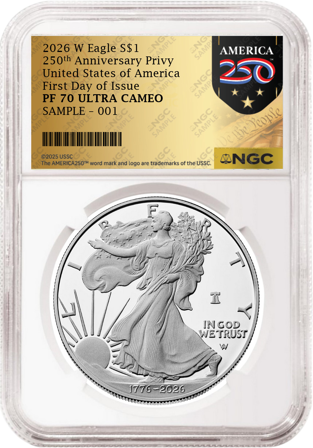 2026 W 250th Anniversary Proof Silver Eagle NGC PF 70 UC, FDOI Gold 250 Presale
