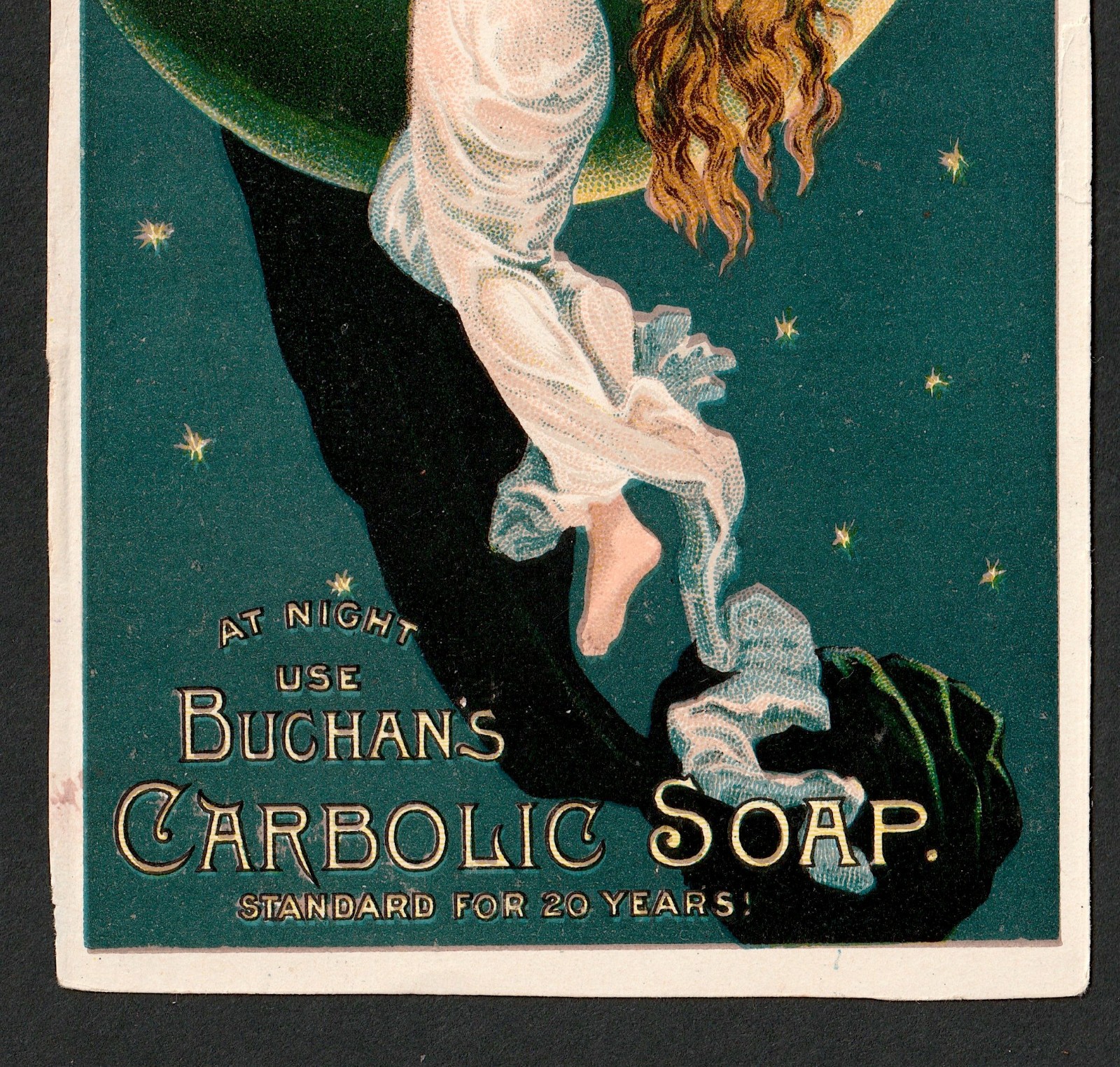 At Night Use Buchans Carbolic Soap Moon Goddes Nymph Victorian Advertising j.US