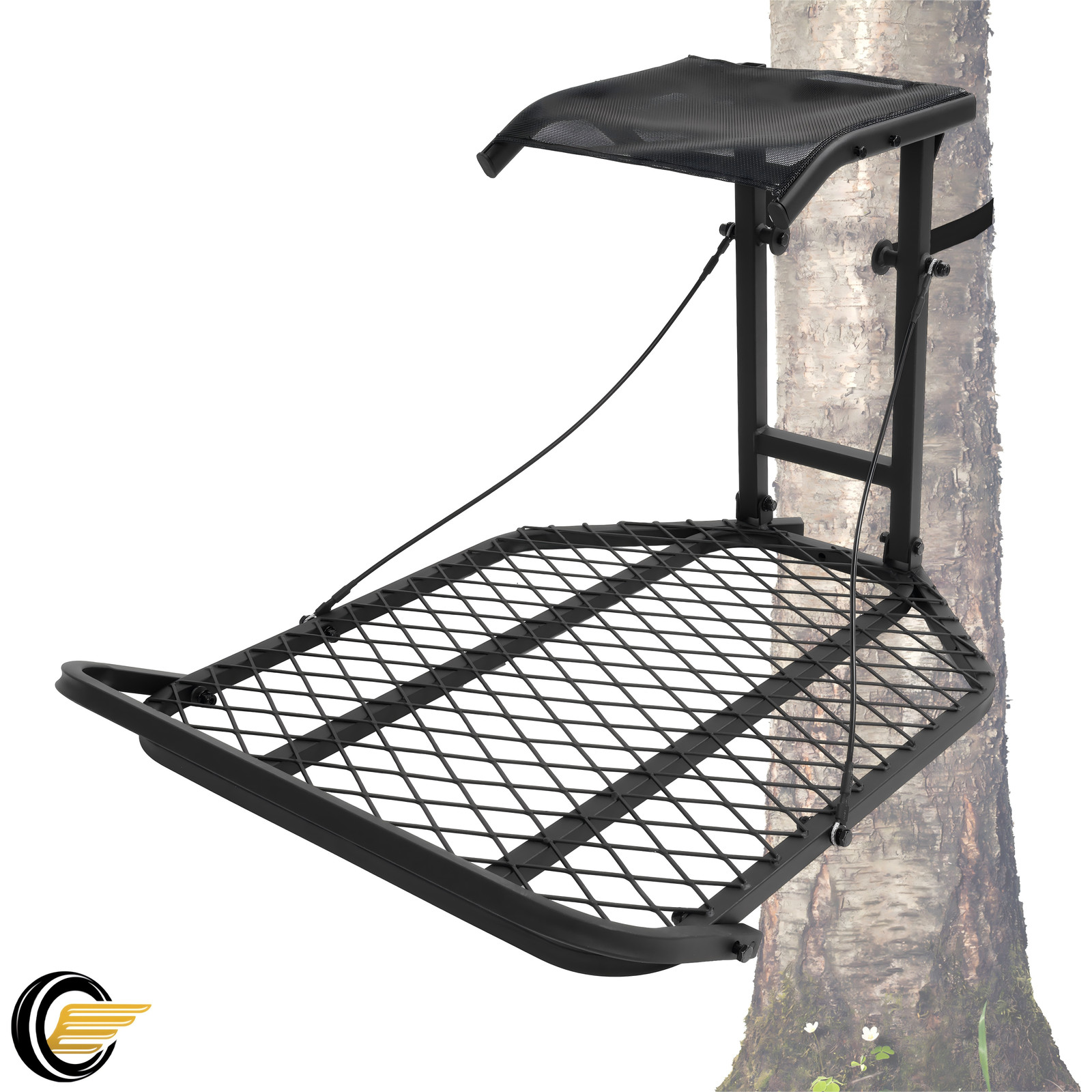 Lightweight Steel Hang-On Tree Stand Platform 26x32" W/ Flip-Back Seat 300LBS