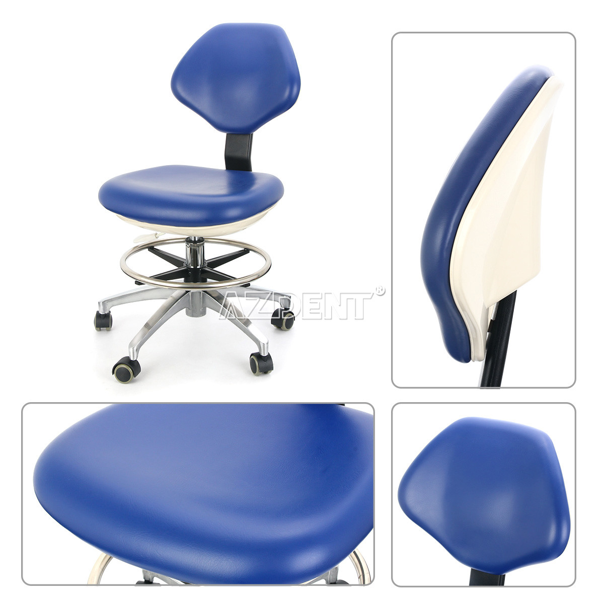 Dental PU Leather Adjustable Stool Doctor Chair Hydraulic Rolling Stool Blue UPS