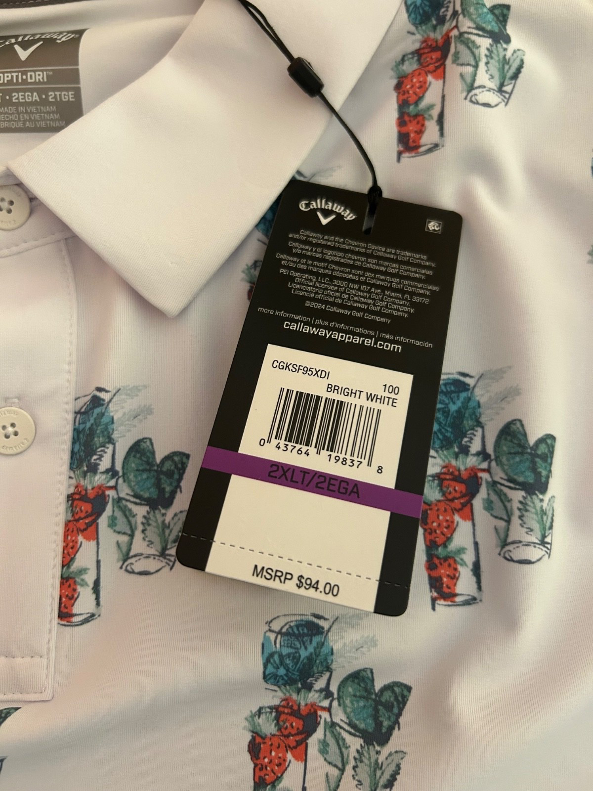 Callaway Stretch Golf Polo Shirt Bright White 2XLT Tall New