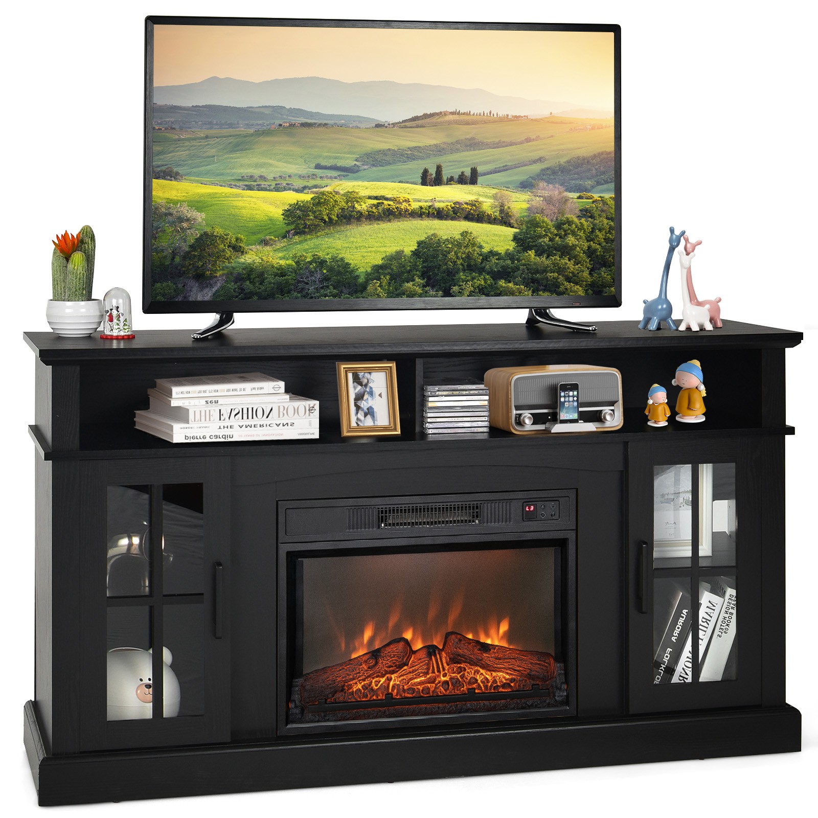 58" Fireplace TV Stand W/ 1400W Electric Fireplace for TVs up to 65 Inches