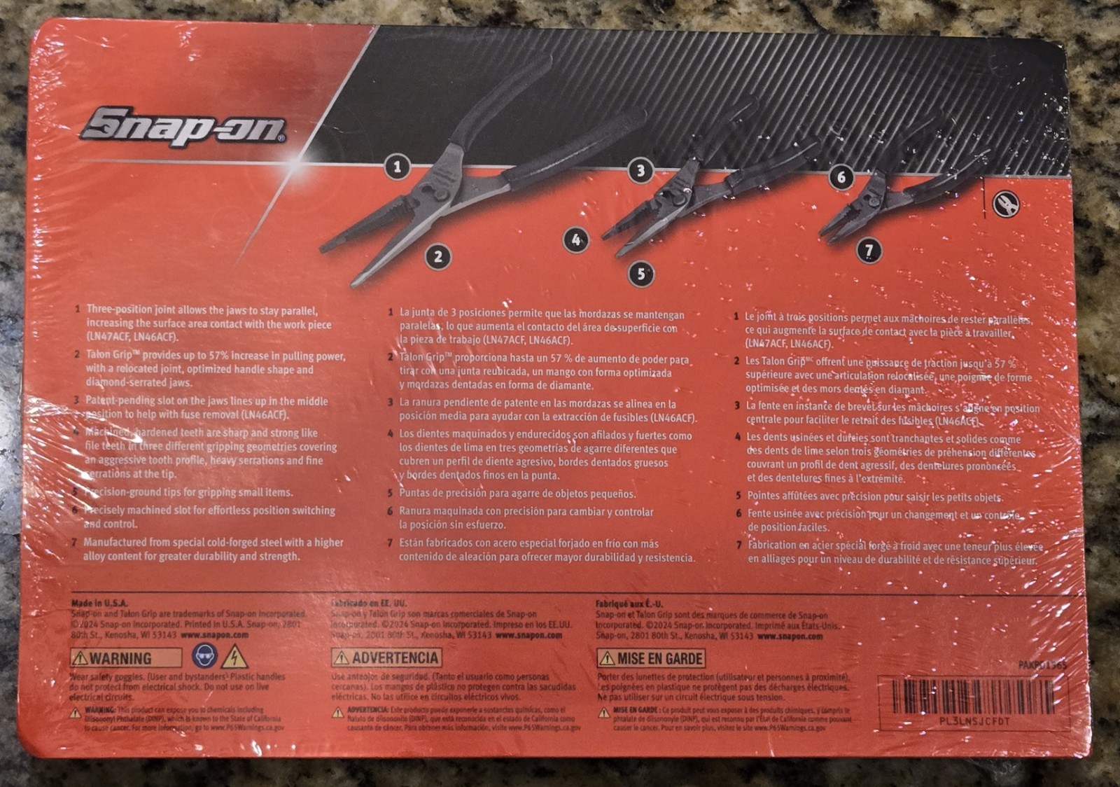 SNAP-ON 3pc Soft Grip Long Nose Slip Joint Pliers (Dark Titanium Set PL3LNSJCFDT