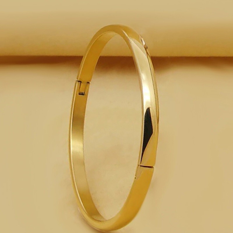 2PcSet 18k Yellow Gold Over Sterling Silver Womens 7" Smooth Bracelet Bangle