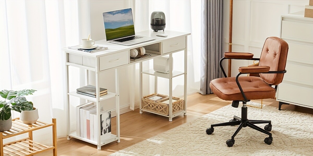32/48-inch Computer Desk With 2 Fabric Drawers Storage, Keyboard Tray Included