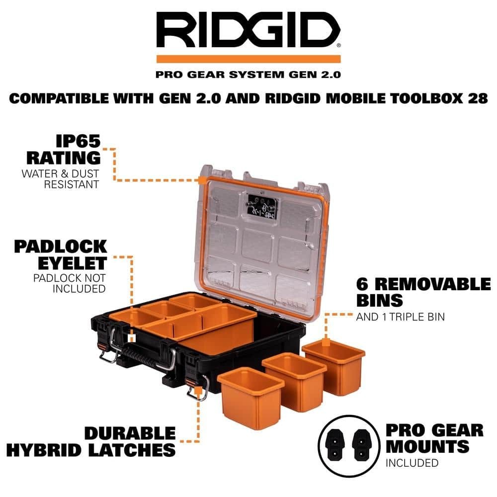 Ridgid Small Parts Organizer Compact Pro Gear System 22" 6 Compartment Tool Case