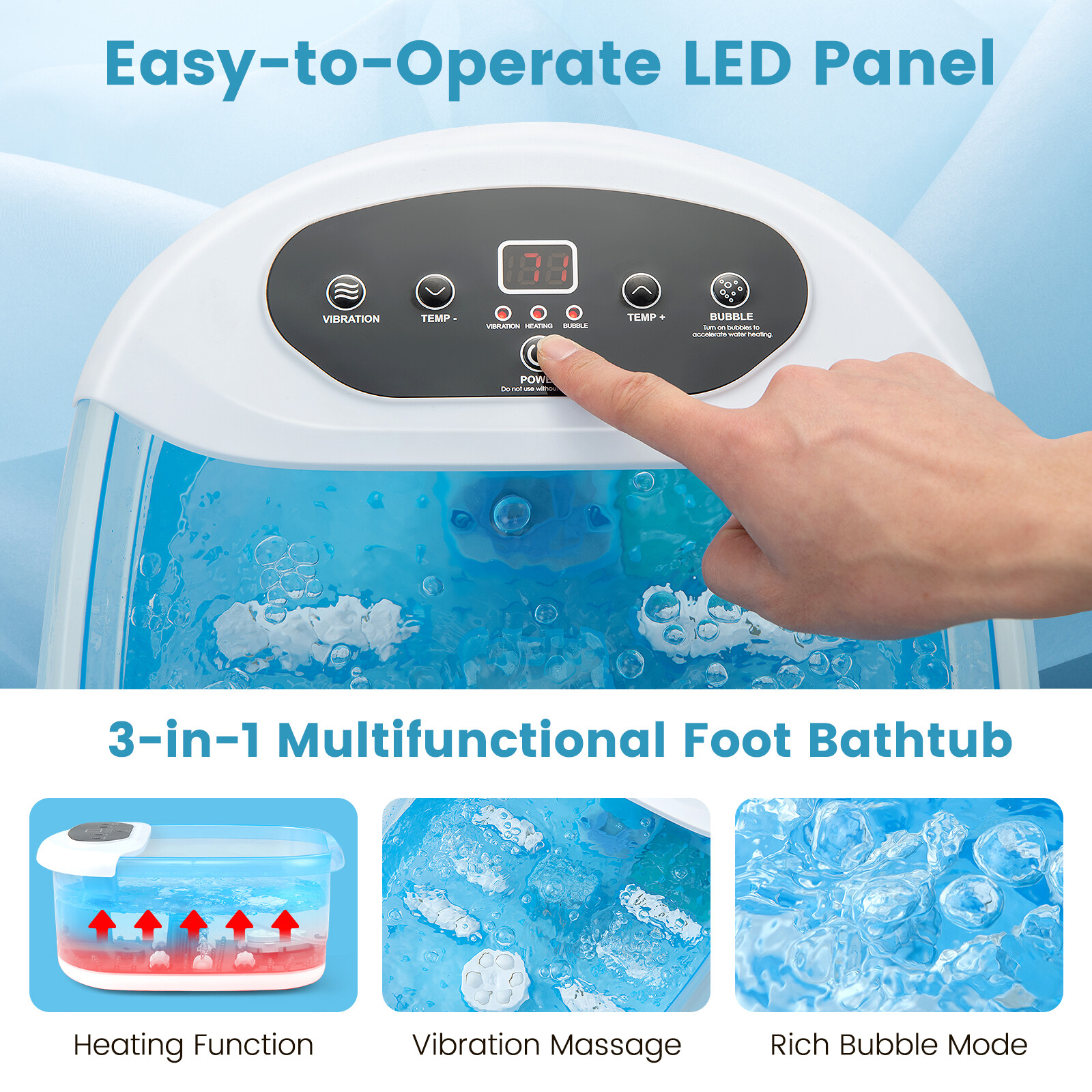 Foot Spa Massager Foot Bath Soak Tub with Heat Bubble Massage Beads