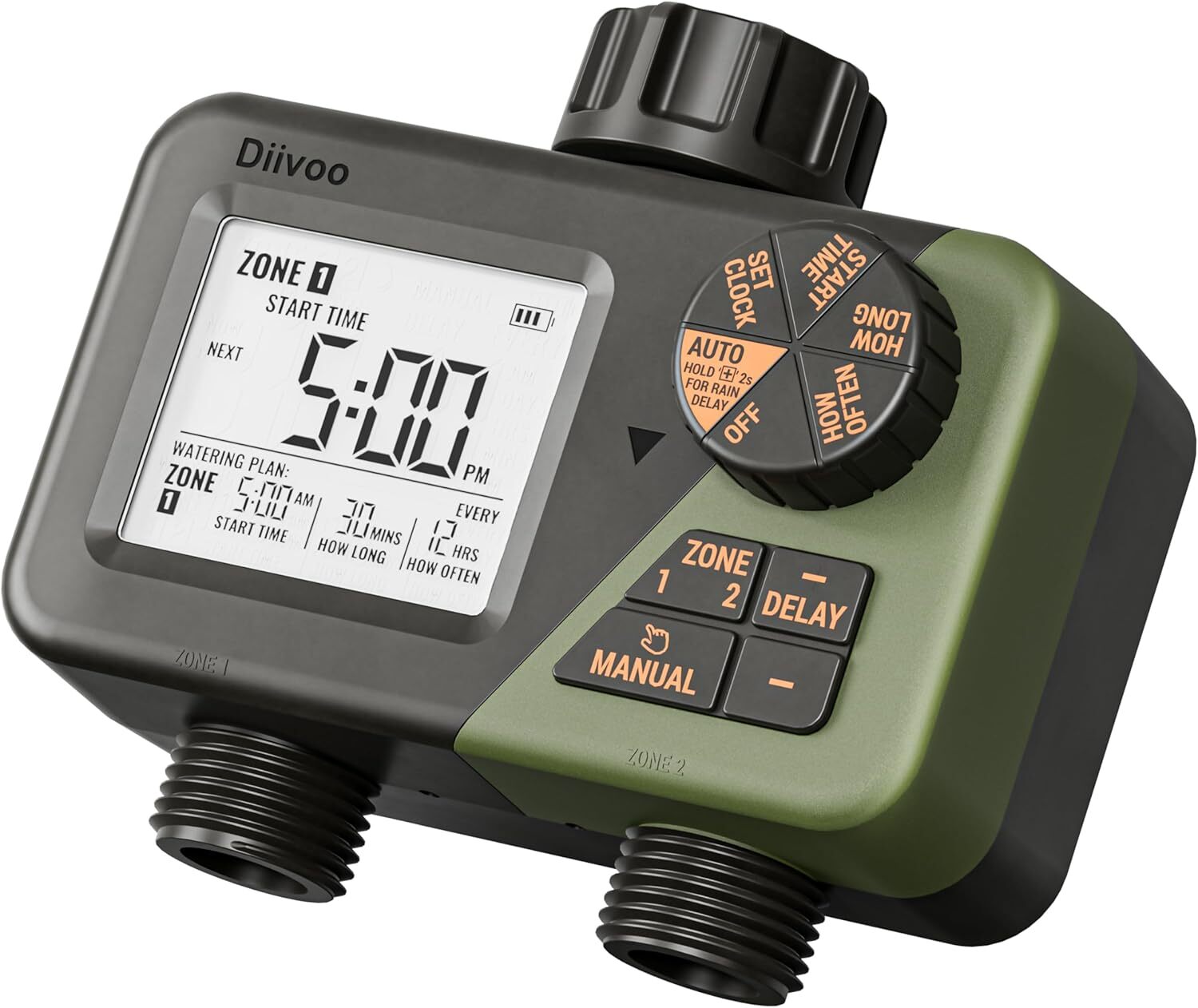 Sprinkler Timer 2 Zone Programmable Water Timer 2 Outlet for Outdoor Garden Lawn