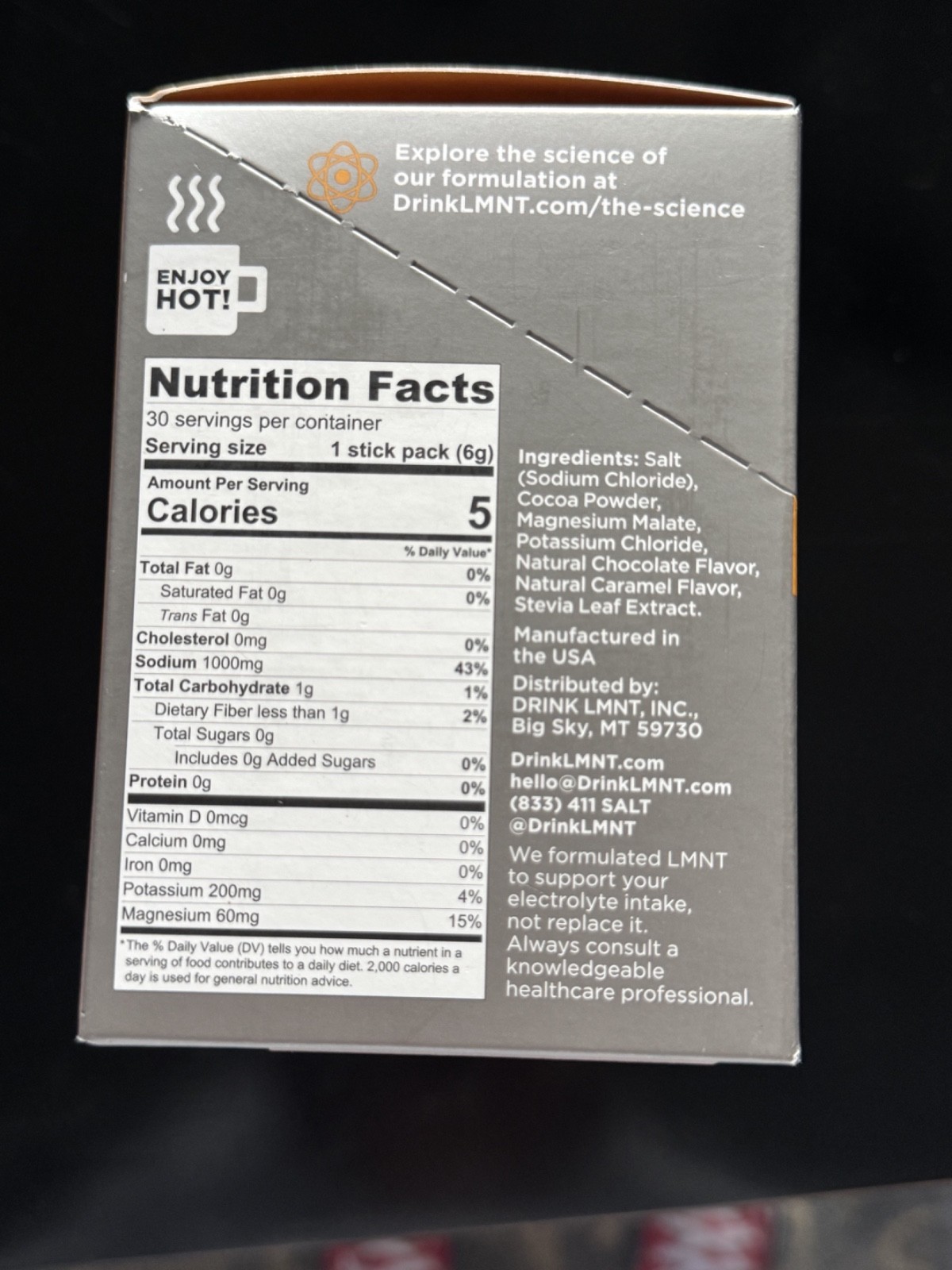 LMNT Zero Sugar Electrolytes CHOCOLATE CARAMEL Salt Drink Mix 30 Sticks EXP 2/26