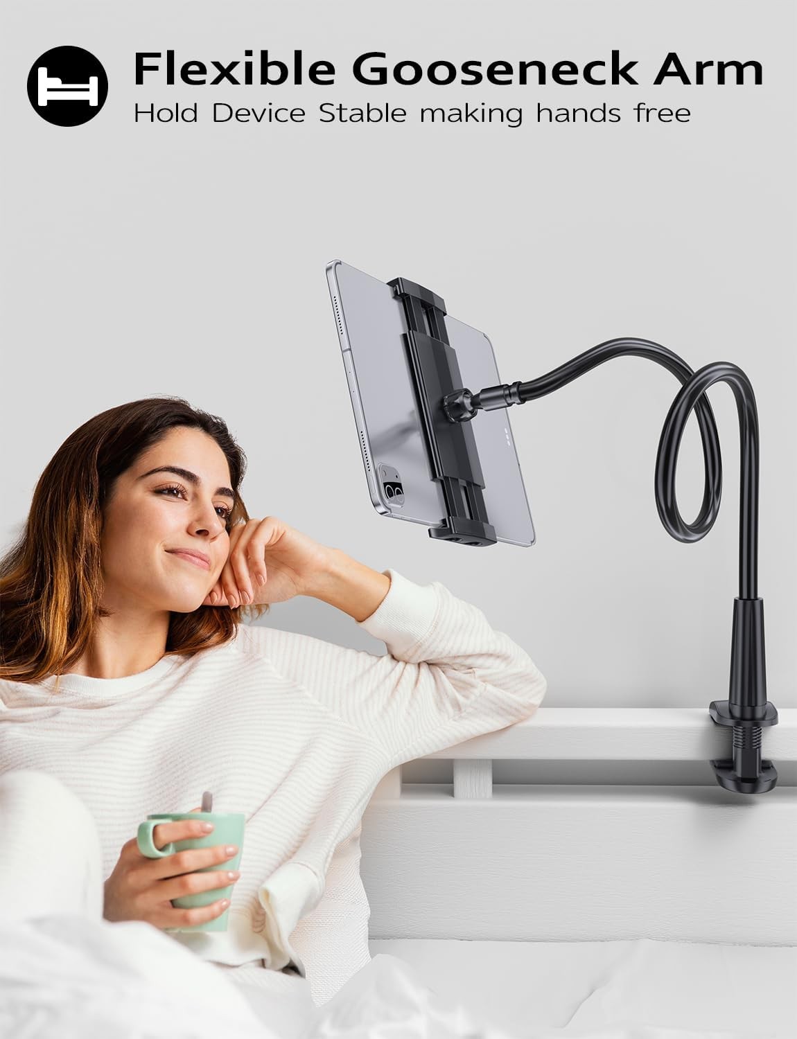 Gooseneck Tablet Holder Stand for Bed Adjustable Flexible Arm Tablets Mount