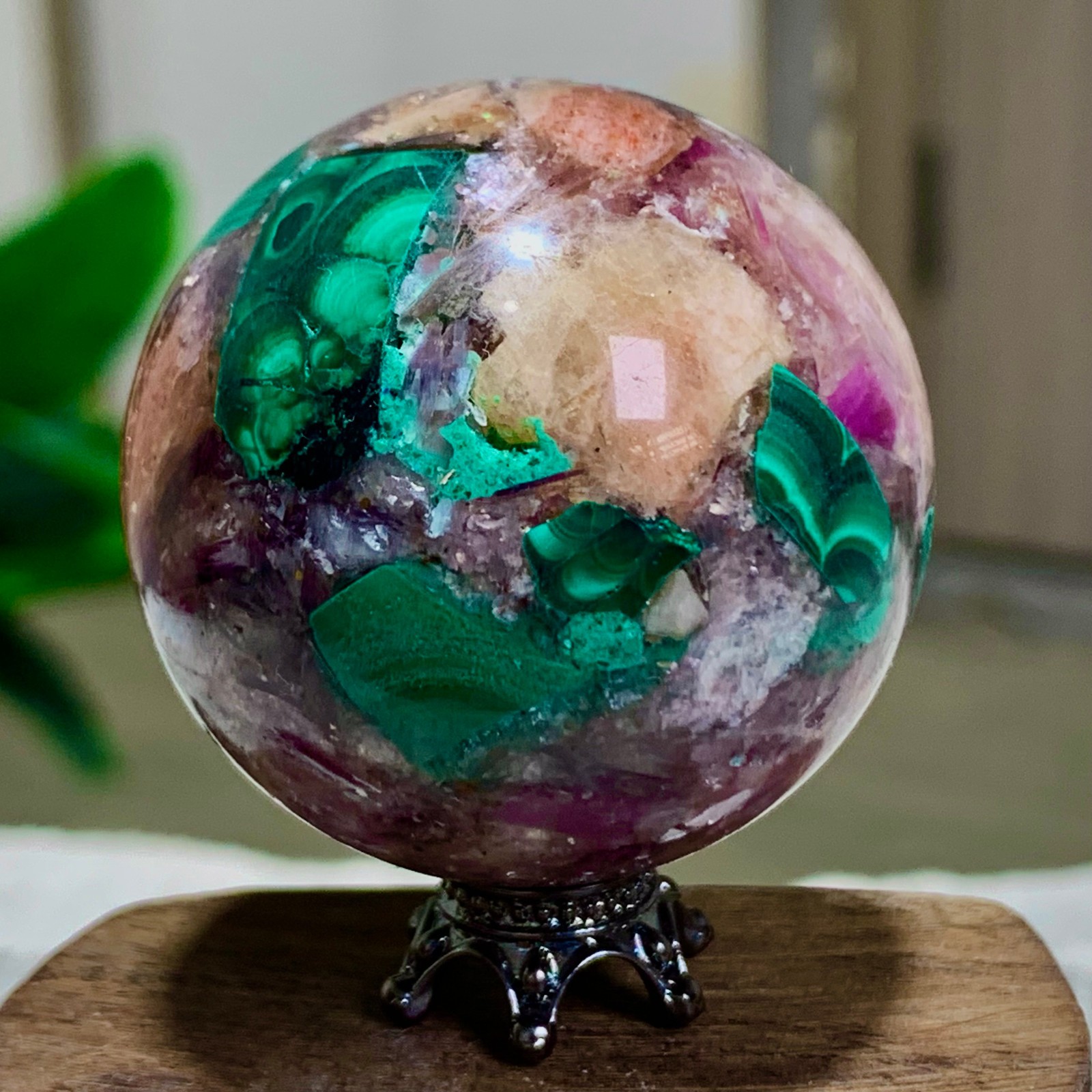 92G Newly discovered rare malachite purple mica symbiotic sphere restoration
