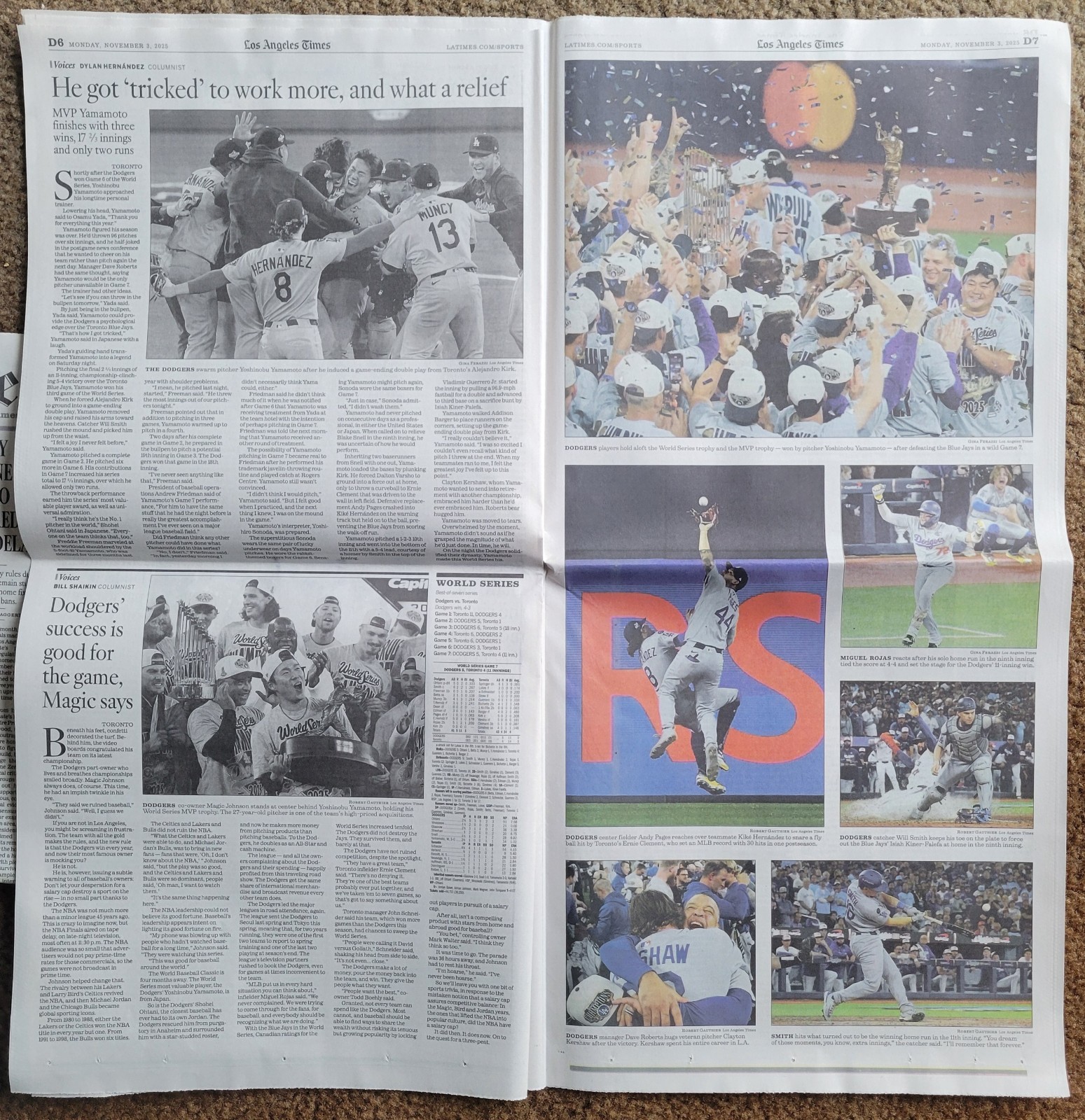 LOS ANGELES TIMES NOV 3, 2025 NEWSPAPER LA DODGERS WORLD SERIES CHAMPIONS MOOKIE