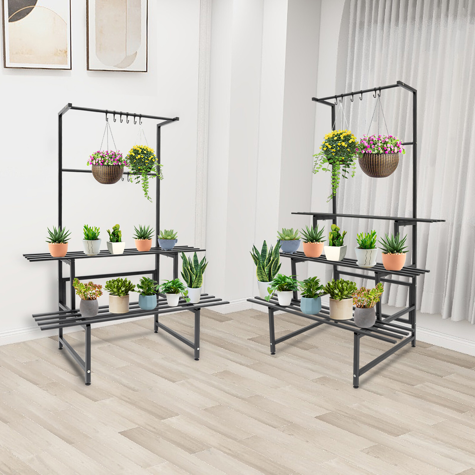 2 Shelves Plant Stand Carbon Steel Plant Holder Flower Pot Potted Holder Rack
