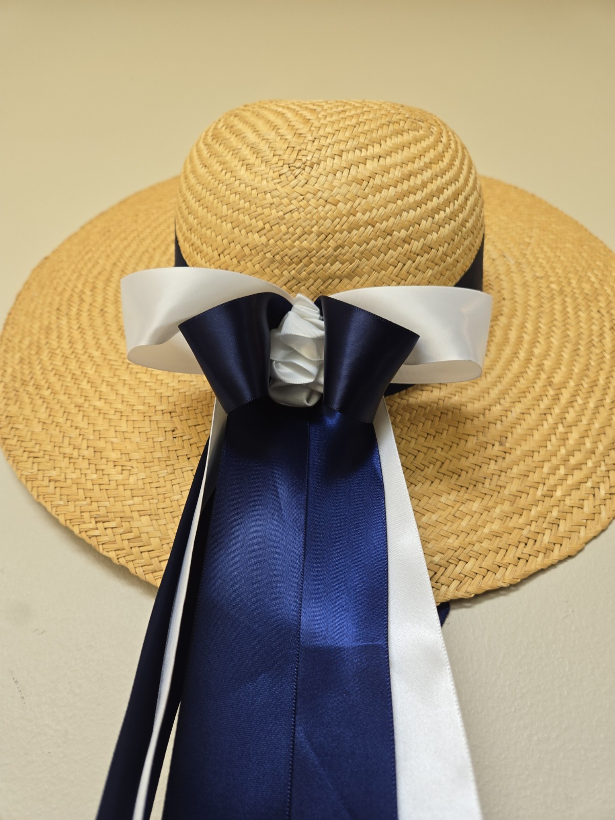 Colonial Williamsburg Straw Hat 18th Century Womens Blue Low Crown Ribbon Tea