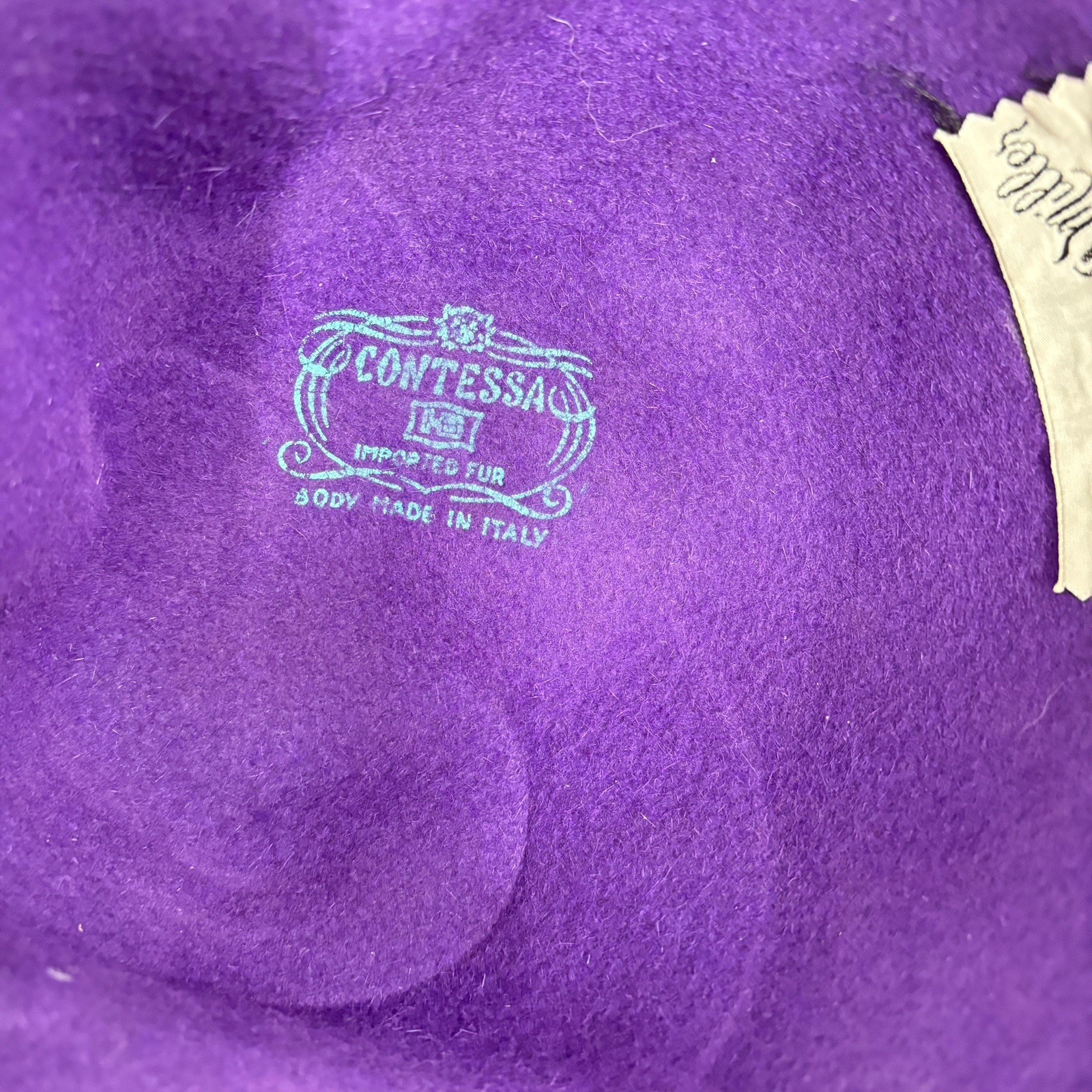 Vtg 60s Contessa William A Miller Cloche Hat Purple Felt Pink Bow Cocktail