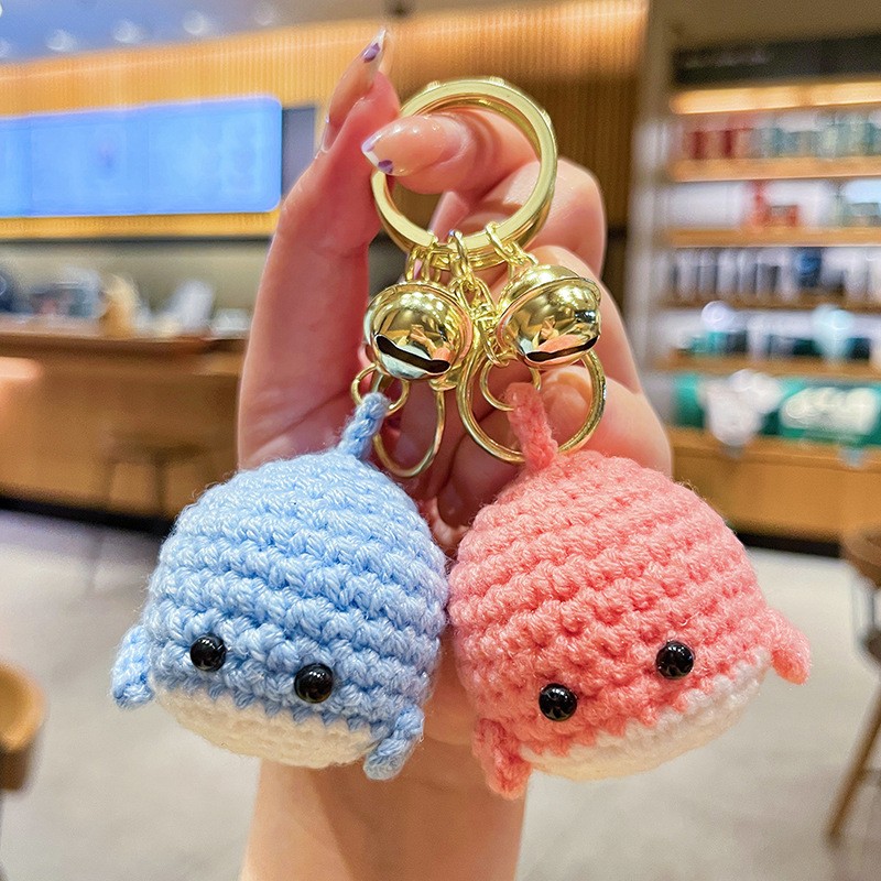 Creative Cartoon Yarn Vrochet Whale Keychain Bag Pendant Cute Gift 1 Piece Pink