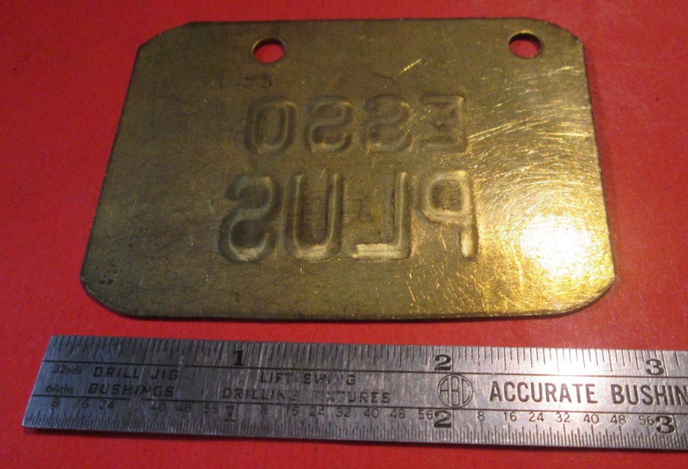 VINTAGE ADVERTISING ESSO PLUS Gas & Oil Brass Tag 2 X 3 INCHES Antique Original