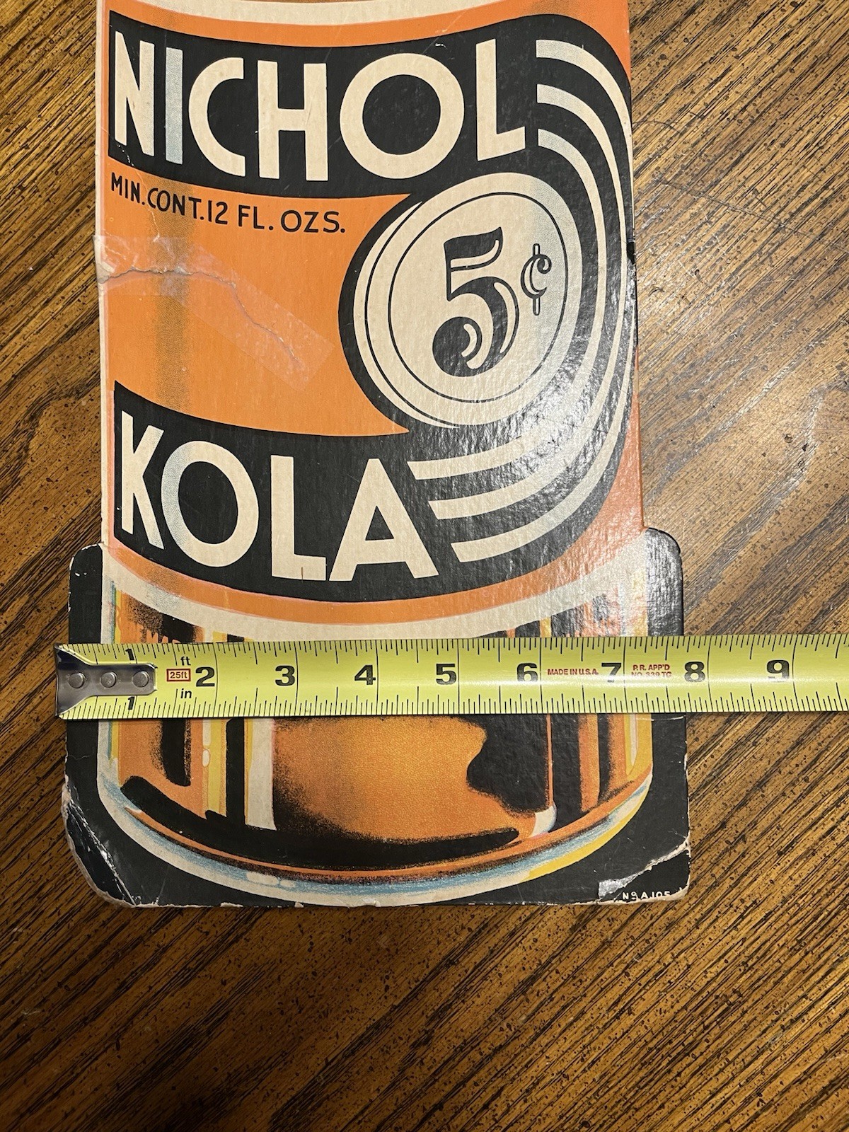 Antique 1936 Nichol Kola Cardboard Soda Bottle Advertising Sign