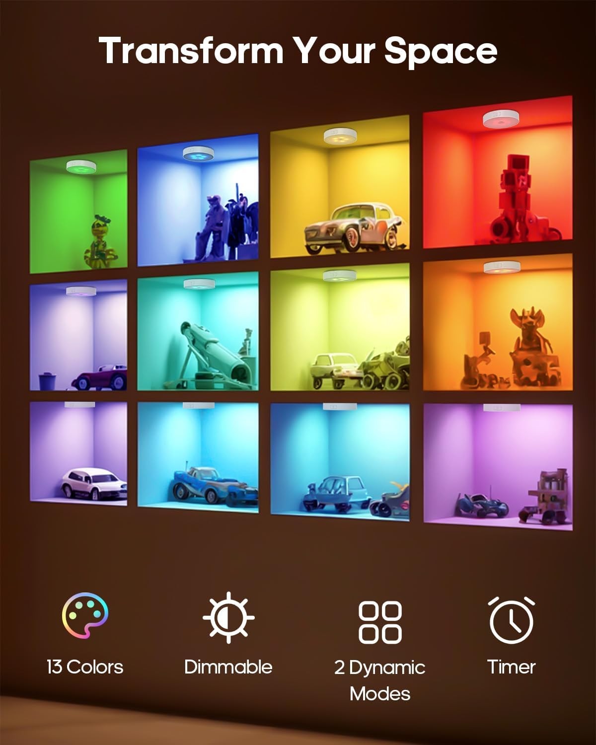 6Pcs RGB Rechargeable Puck Lights with Remote,16 Color Motion Sensor Puck Lights