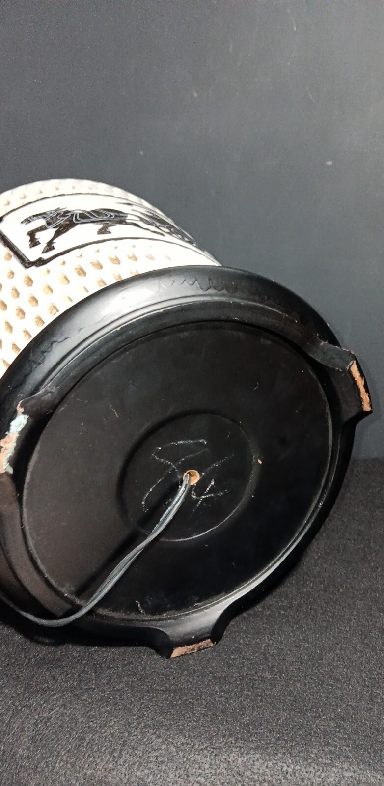 Vintage Blanc de Chine Pierced Reticulated Lamp Chariot Motif