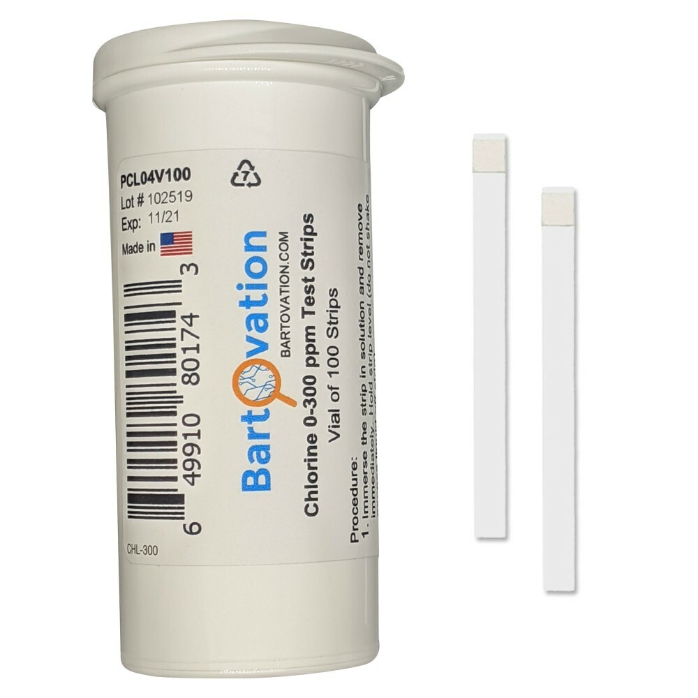 Restaurant Chlorine Sanitizer Plastic Test Strips 0-300 ppm [Vial of 100 Strips]