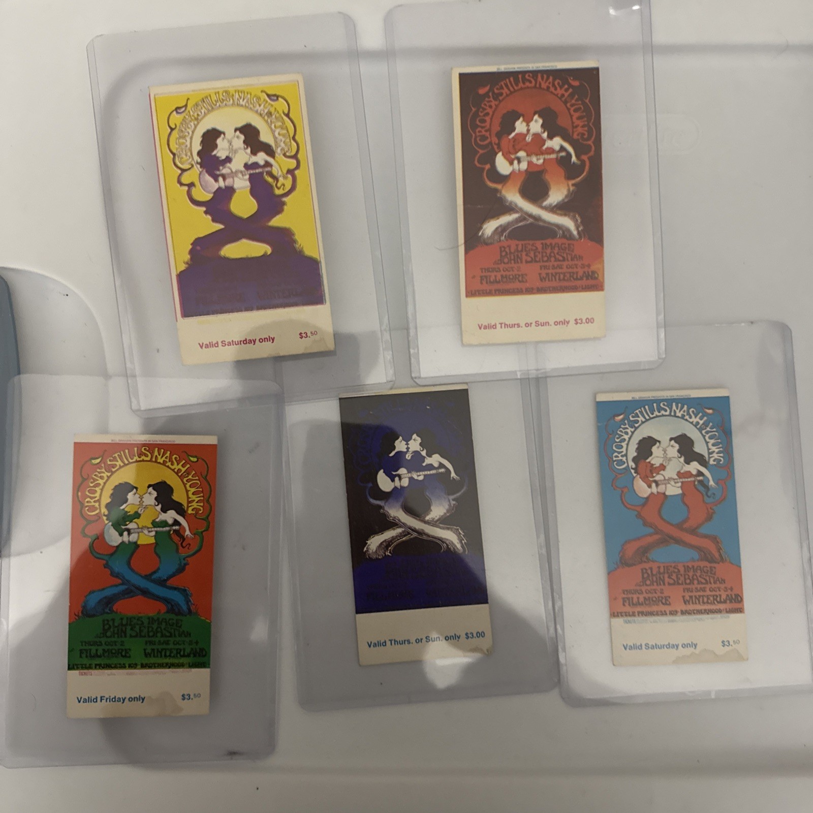 Crosby Stills Nash Young Vintage 1969 Fillmore West Ticket Stubs Lot Of 5