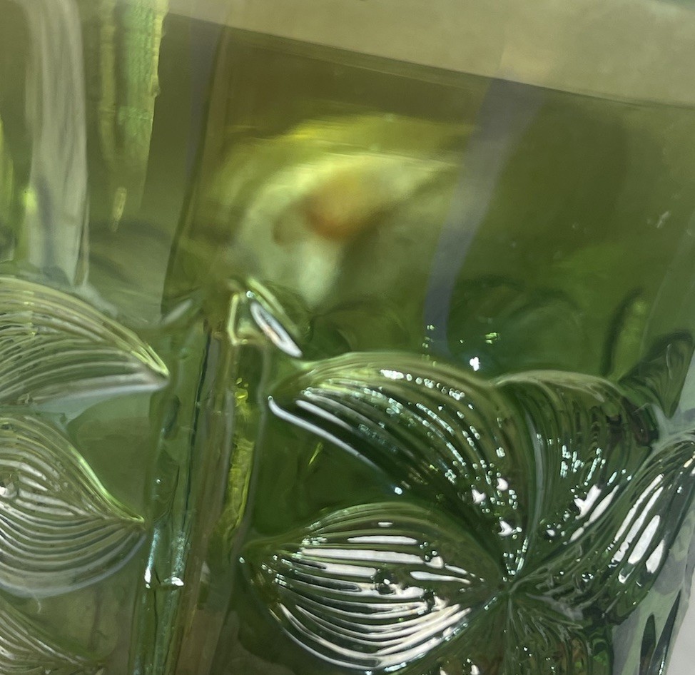 RARE IMPERIAL GREEN CARNIVAL GLASS TIGER LILY PATTERN 5 PC WATER SET