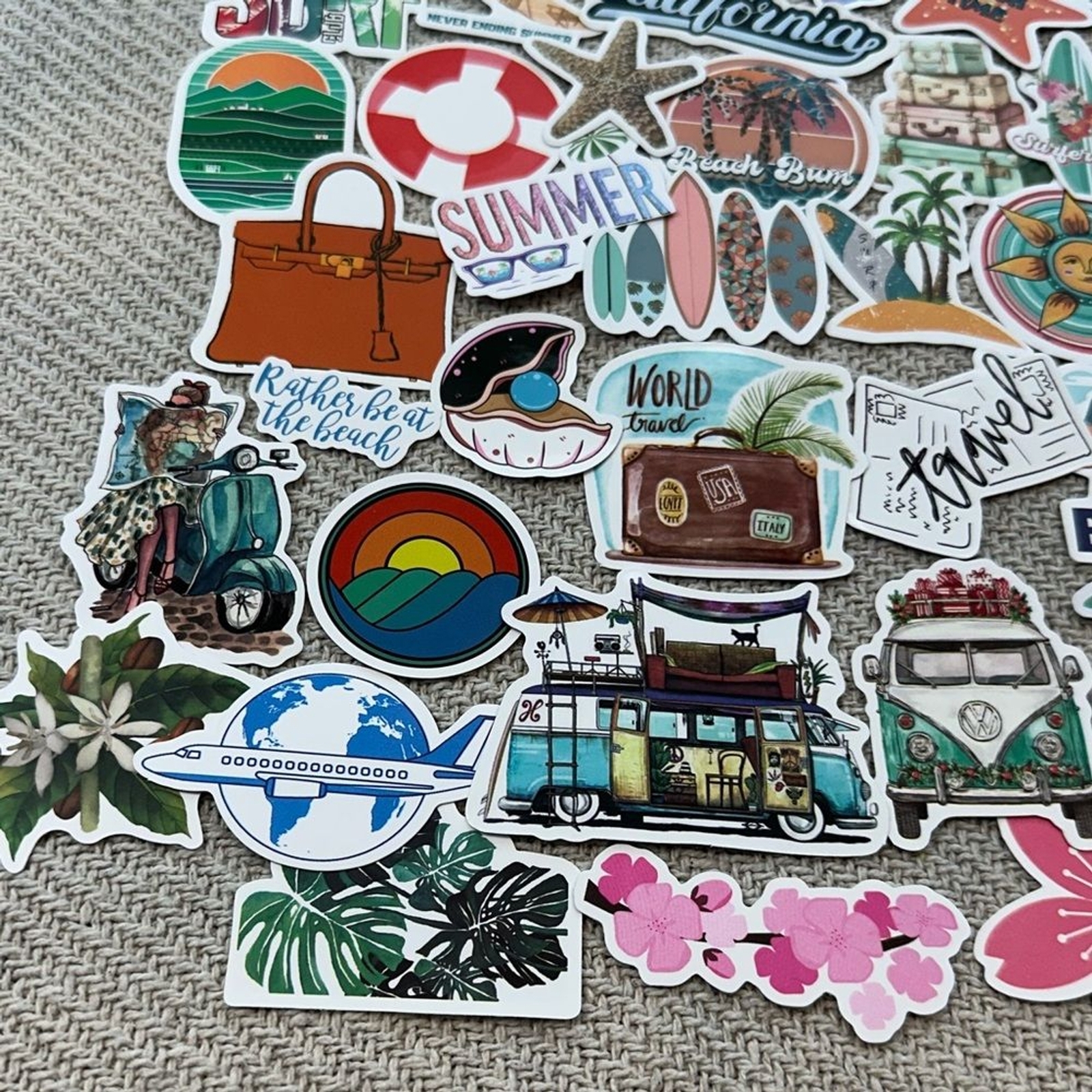 Beach Summer Lot of 50 Stickers Multicolor Travel Surf Vacation Pool Random