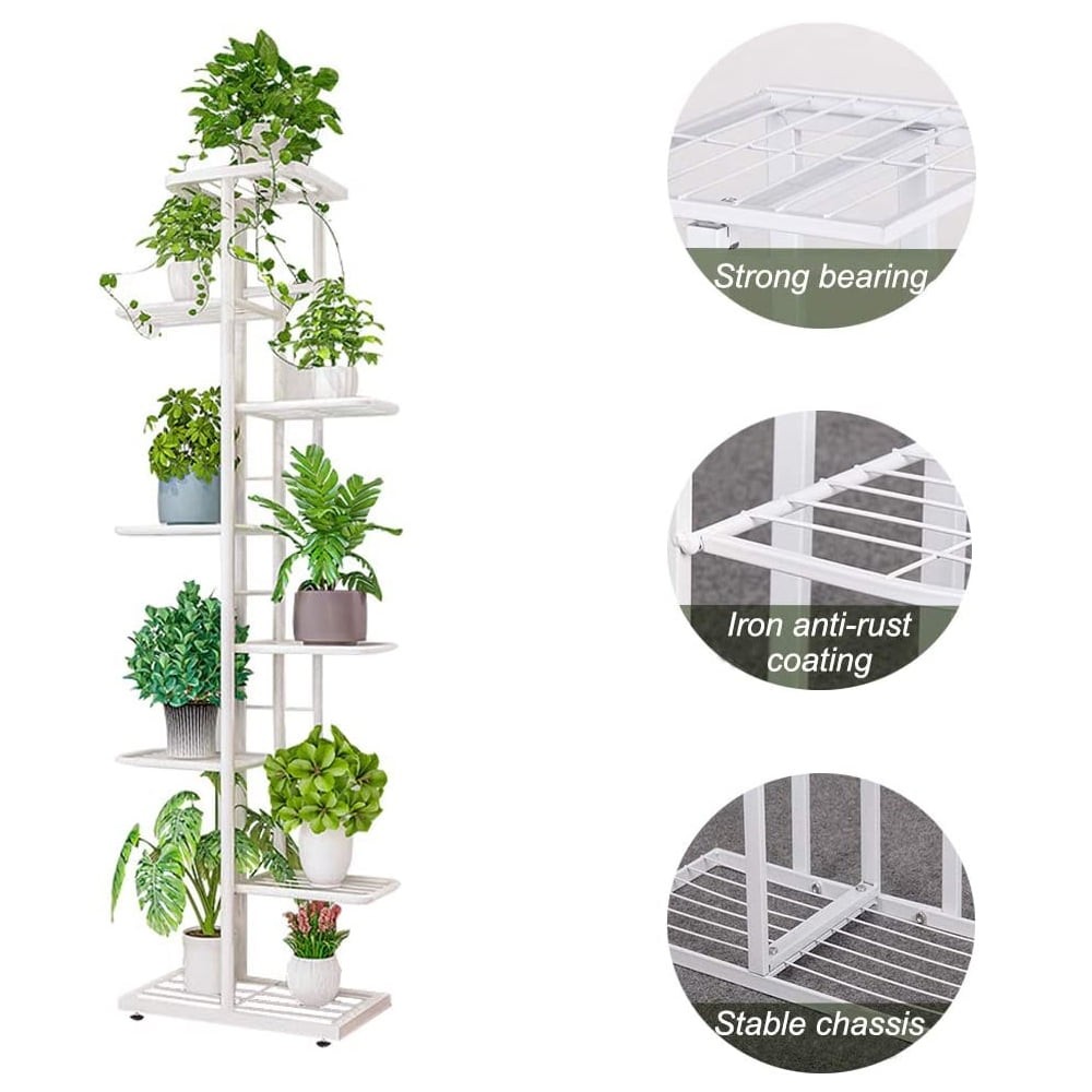 8-Tier Plant Stand for Indoor & Outdoor, Duty Metal Flower Shelf, White