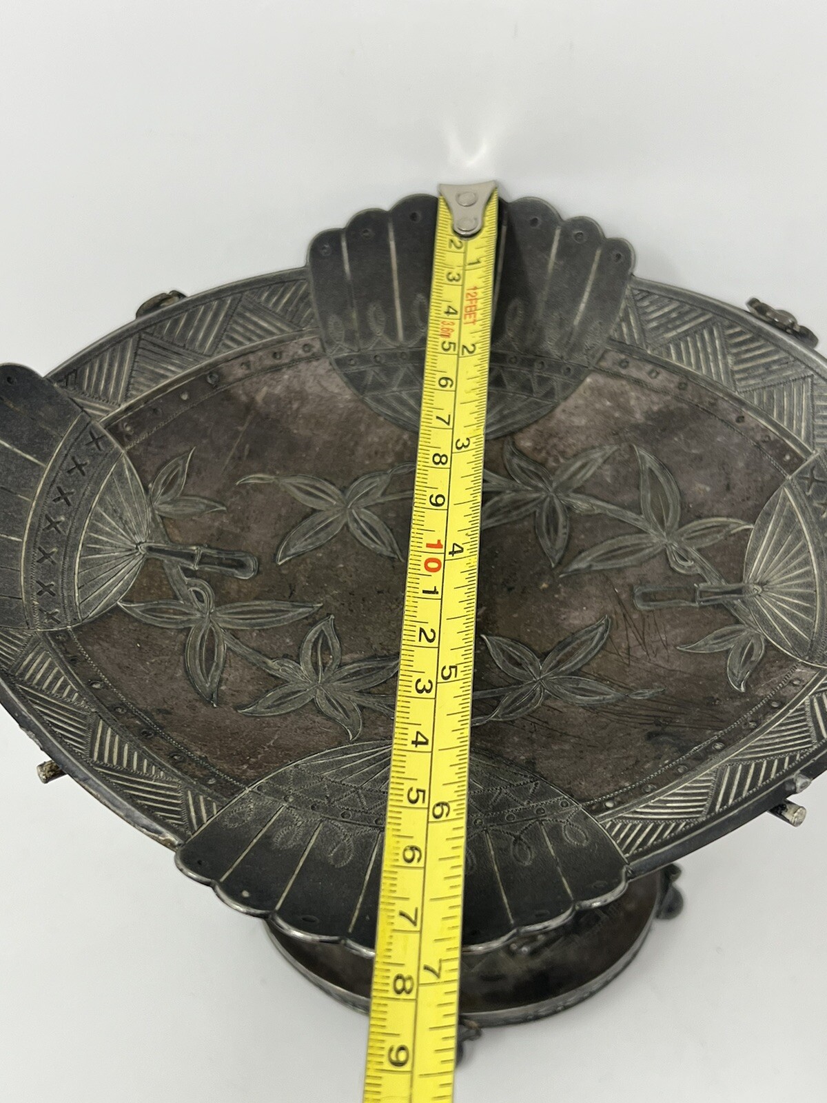 Antique Dog Figural Calling Card ? Silver Plate Tray Stand Simpson Hall Miller