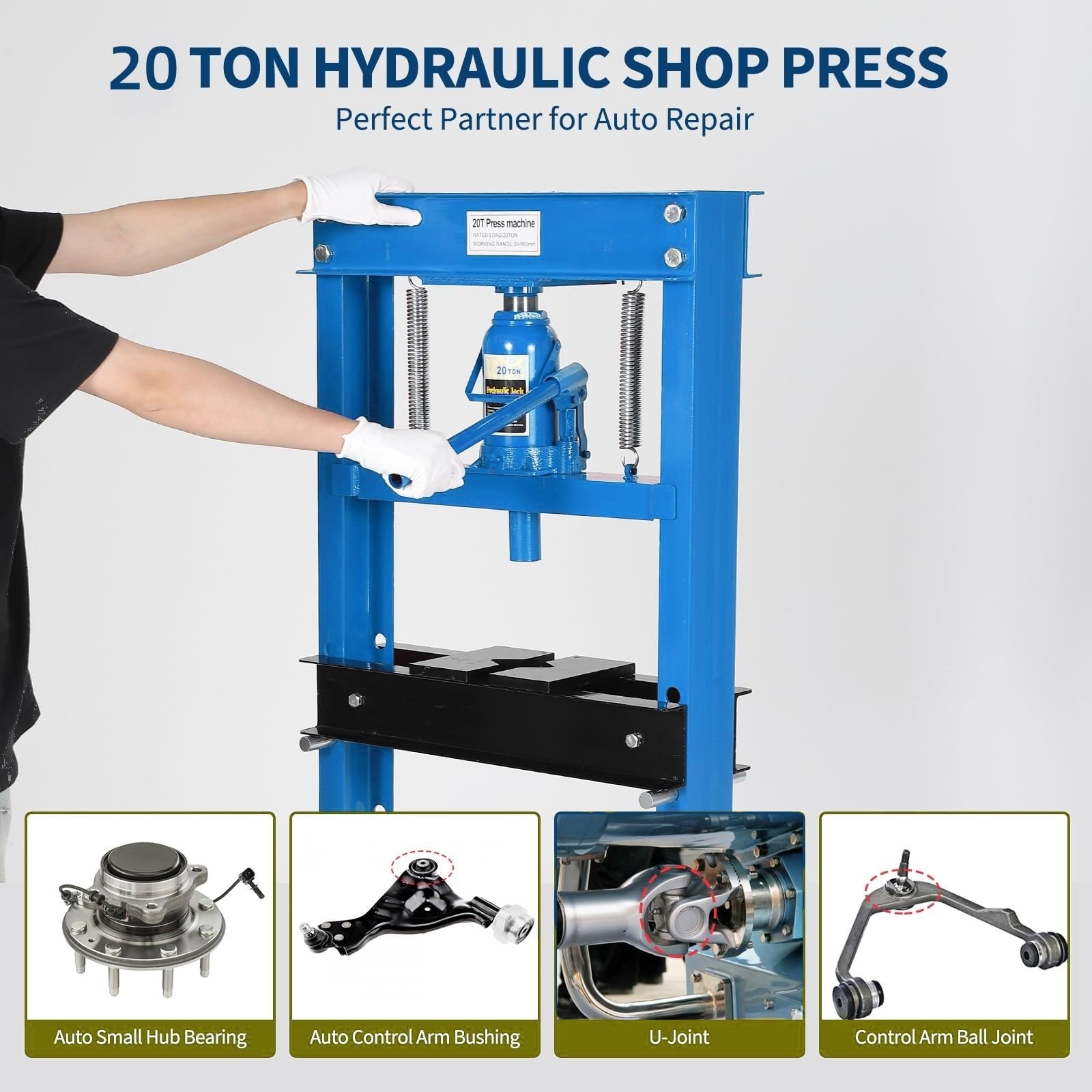 20 Ton Hydraulic Press H-Frame Garage Floor Shop Press with Press Plates Heavy