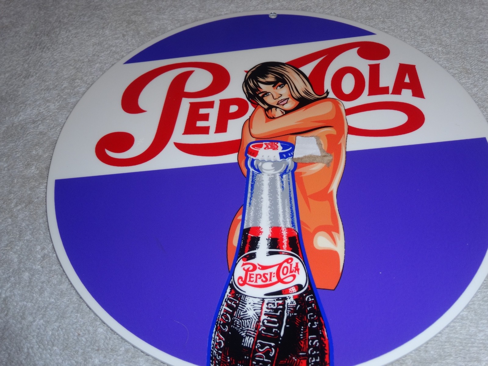 VINTAGE SPARKLING PEPSI COLA SODA BOTTLE &👩 WOMAN 12" METAL GASOLINE & OIL SIGN