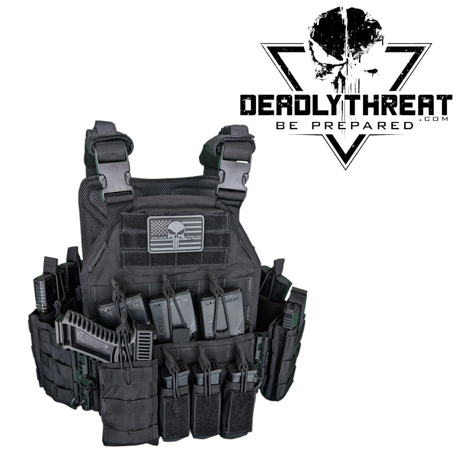 Urban Assault Black Storm Tactical Vest Plate Carrier W/ Level III Armor Plates