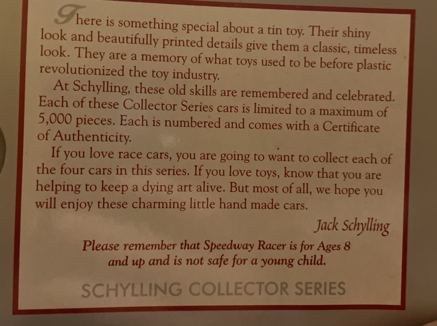 Schylling Speedway Racer Classic Wind-Up Tin Car #3 With Driver Limited Edition
