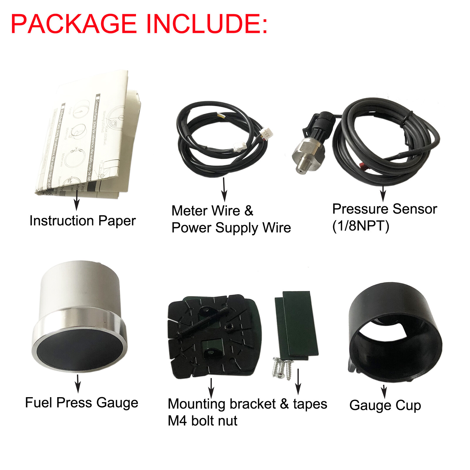 0-80 PSI 52mm 2-1/16" Fuel Pressure Gauge 7 Color Meter W/ Press Alarm Sensor