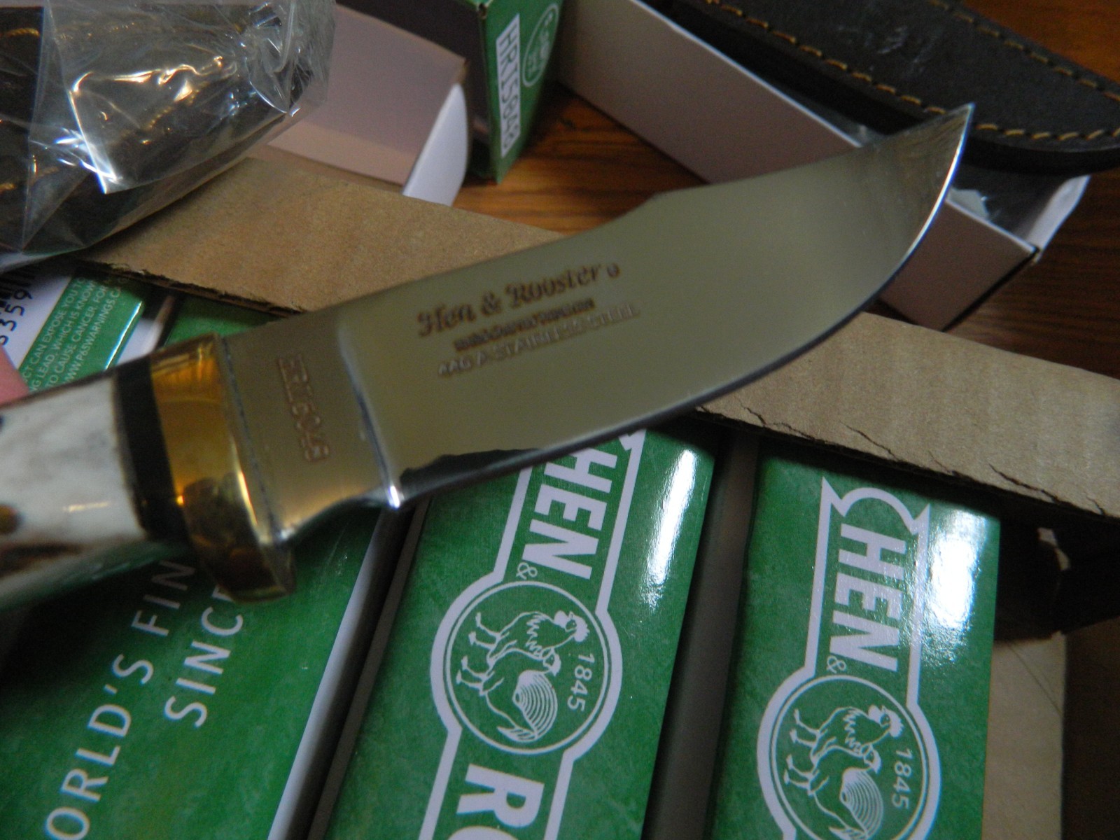 HEN & ROOSTER Fixed Blade KNIFE Stag Handle w/ Original Leather Sheath HR-5048