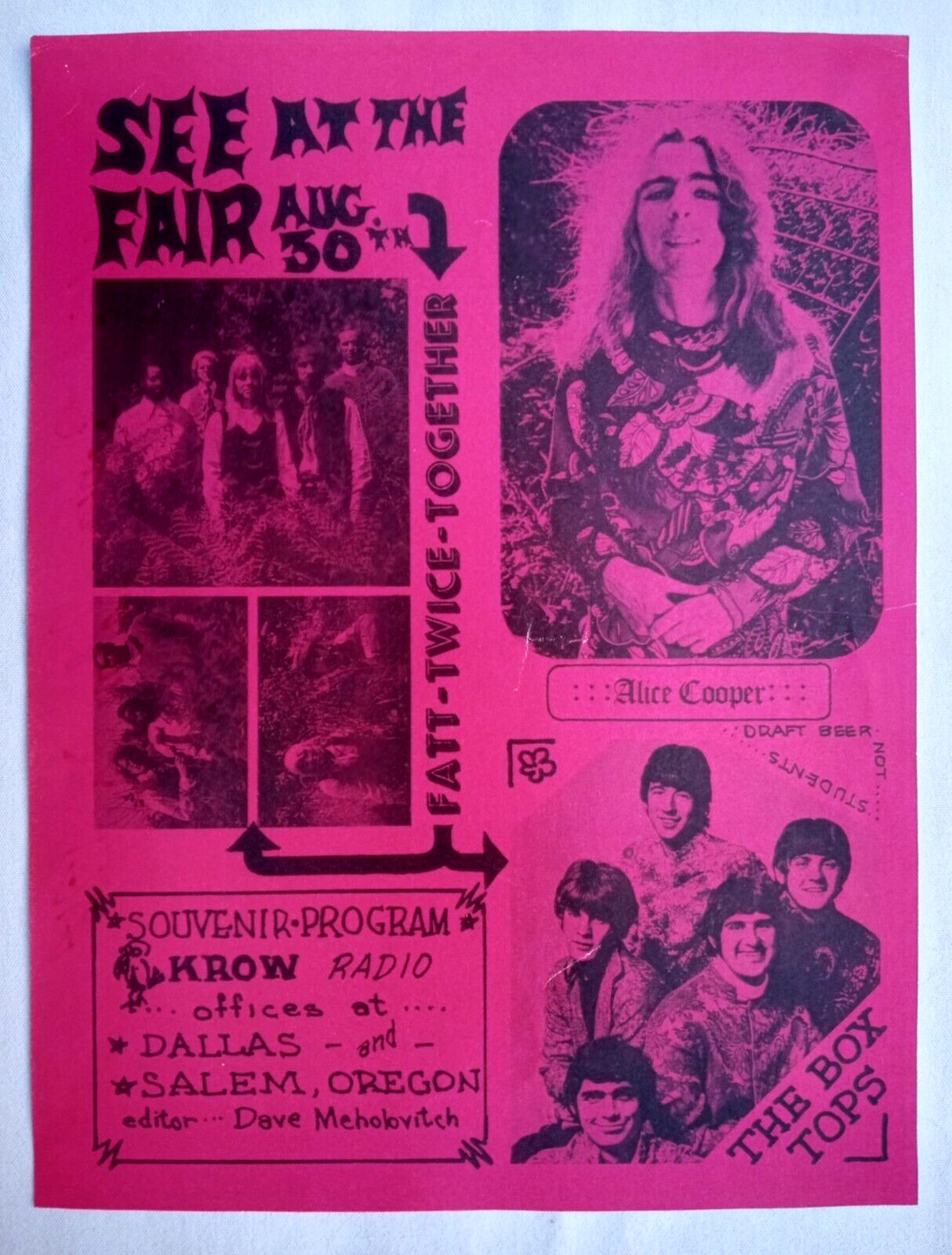 ALICE COOPER 1969 Pretties For You Tour Original Vintage Concert Handbill Mint-
