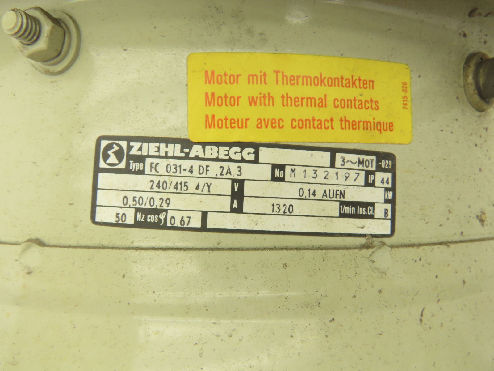 Ziehl-Abegg FC 031-4 DF.2A.3 Exhaust Fan 12" 230/460V 3PH 15" Round Flange