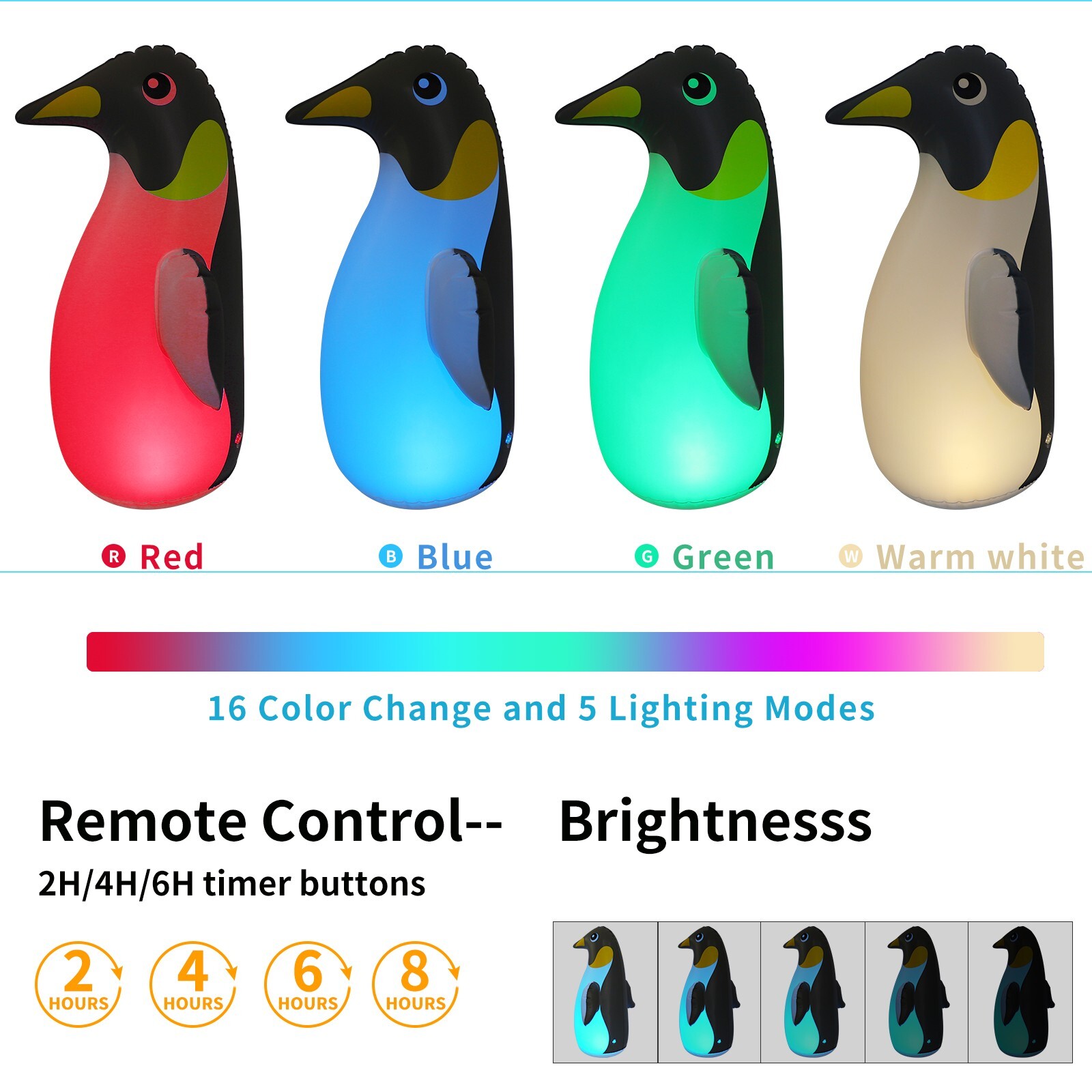 2 Pack Solar Floating Penguin Lights with Remote Waterproof 16 Colors 4 Modes