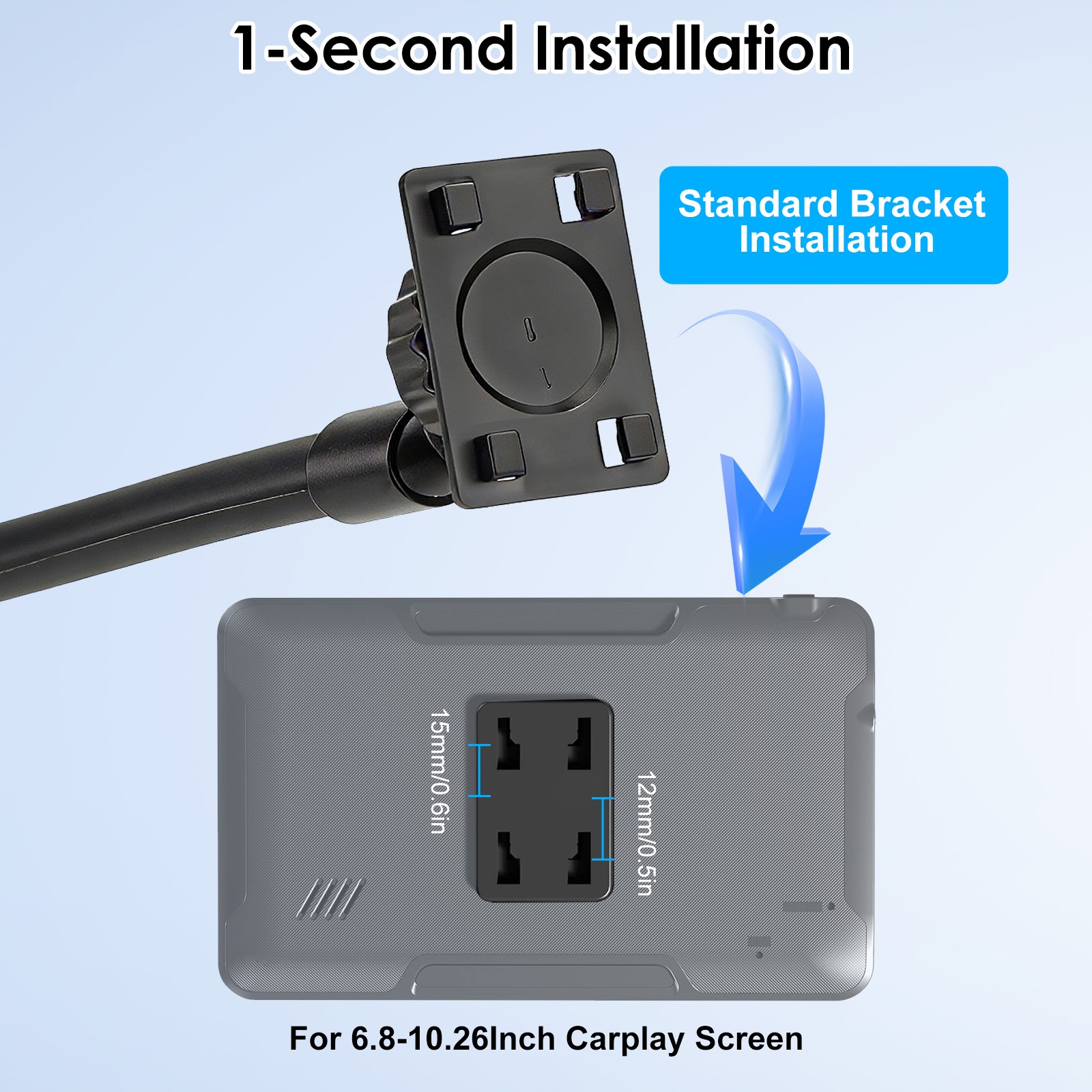 CarPlay Screen Mount Suction Cup Holder for 7–10.26"Car Monitors w/Gooseneck Arm