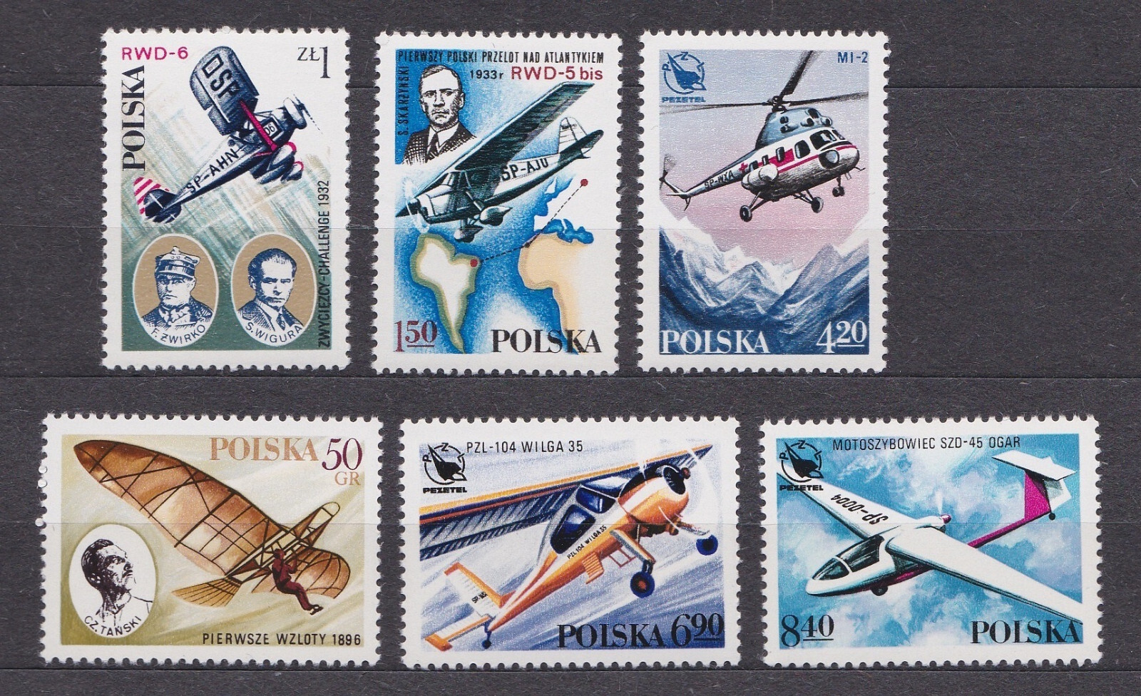 Poland 2259 - 2264 Mint Never H inged Avaitiona- Airplanes 1978 Complete Set