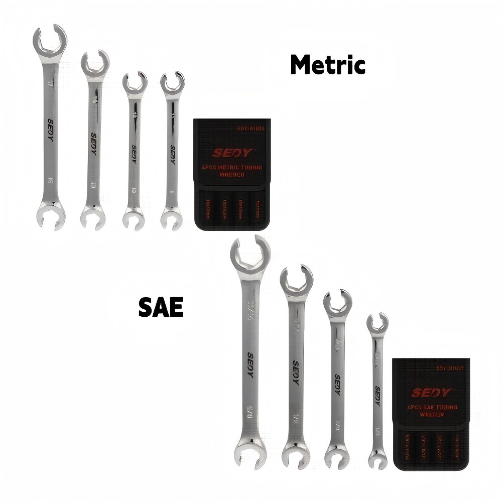 8Pcs Flare Nut Wrench Set Offset End Spanner Metric SAE Portable Organizer Pouch