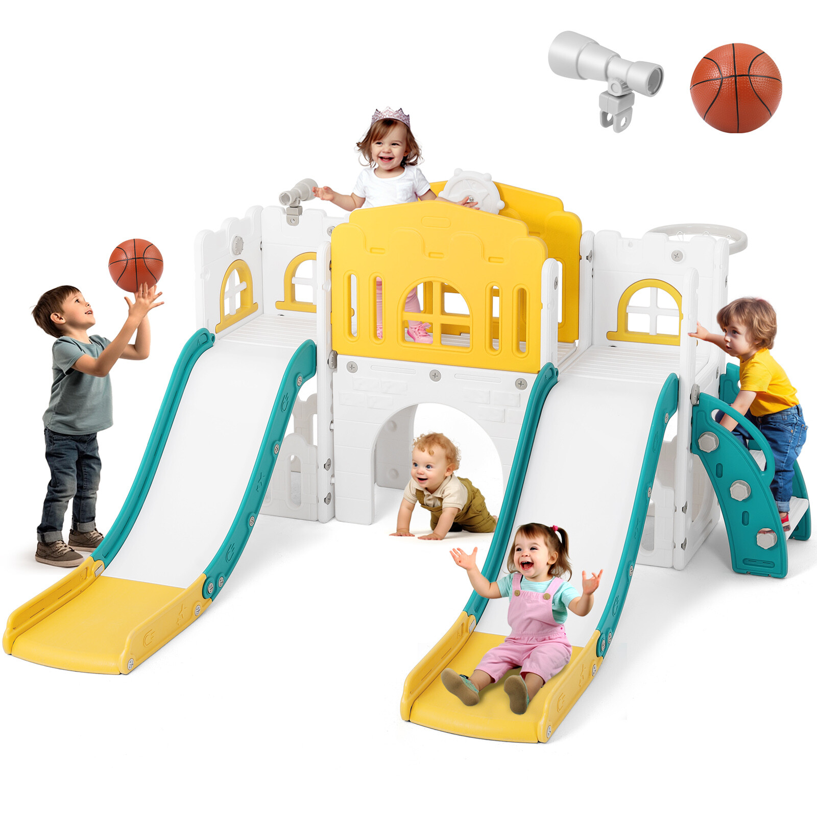New 9in1 Kids Double Slide Toddler Playground Climb Playset Indoor/Outdoor Toys