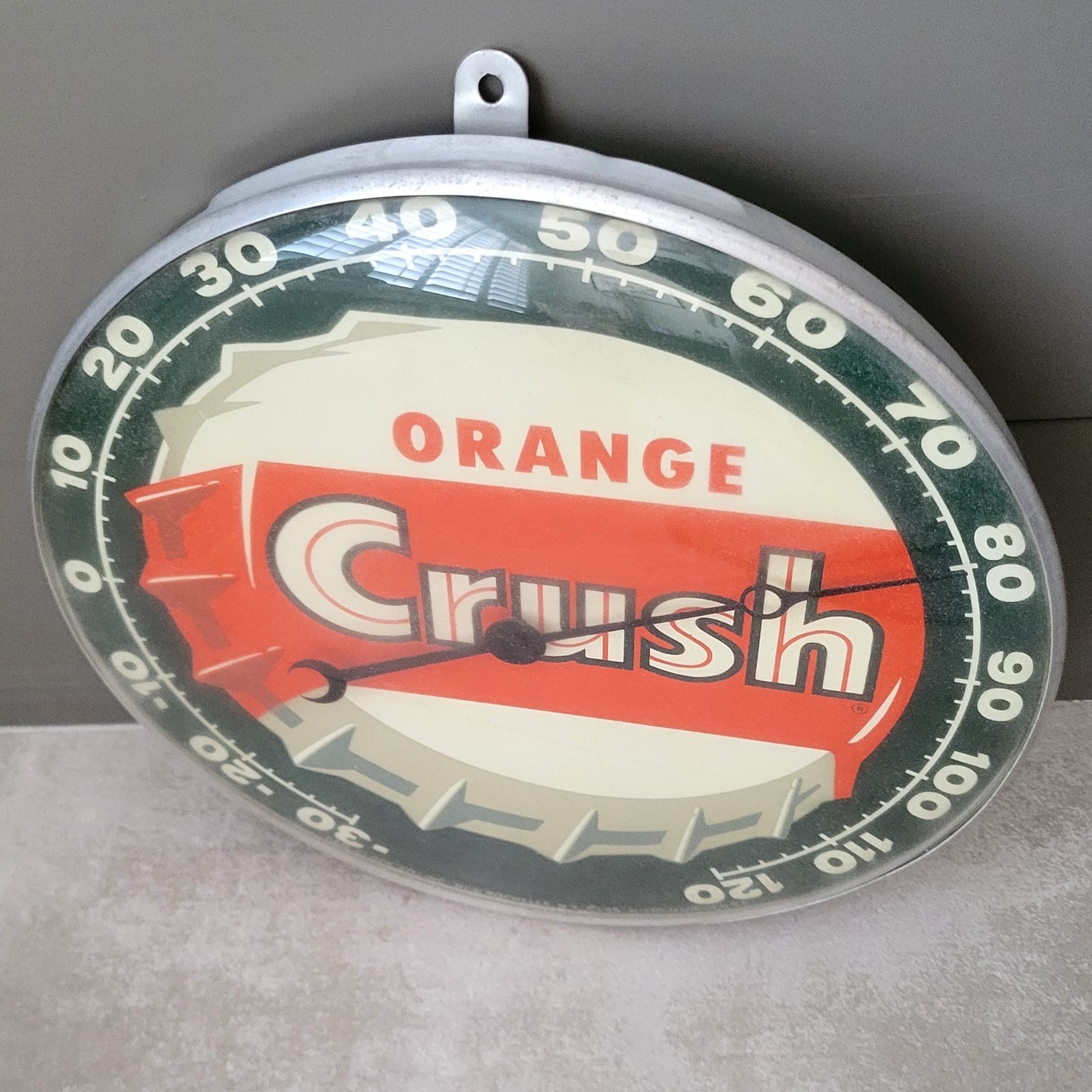 Vintage 58 Orange Crush Thermometer Pam Clock Round Sign Glass Cover Advertising