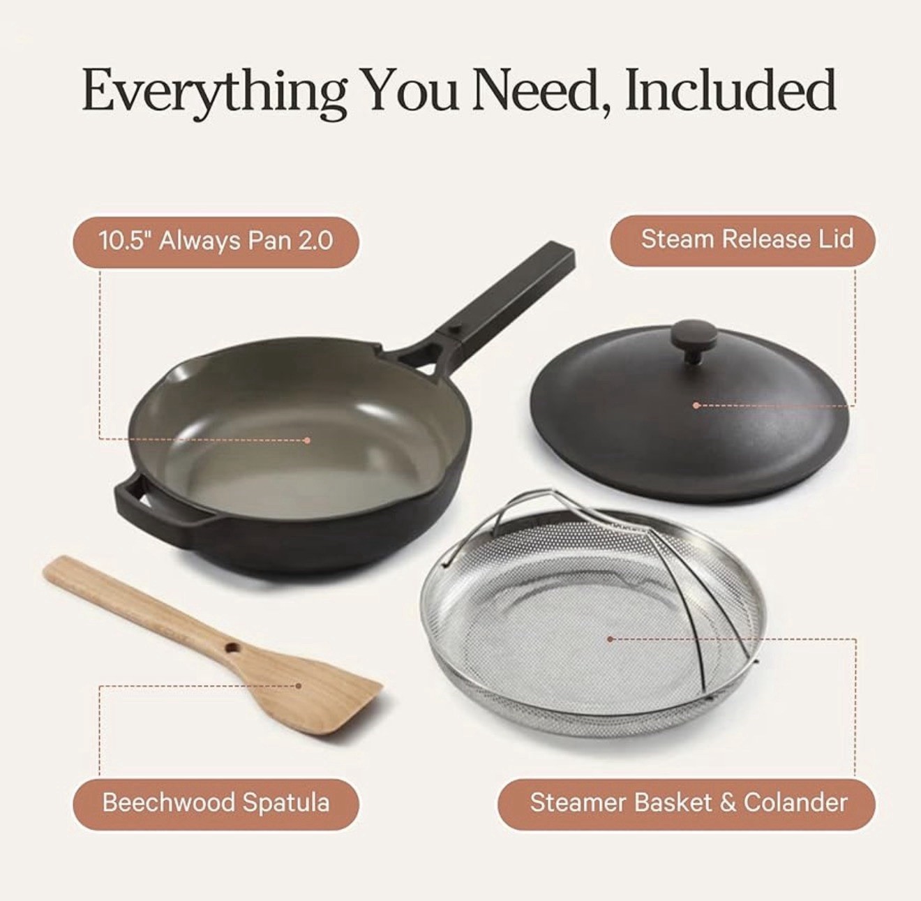 Our Place Always Pan In Char Color 2.6qt/2.46l 10.5” With Steamer Basket