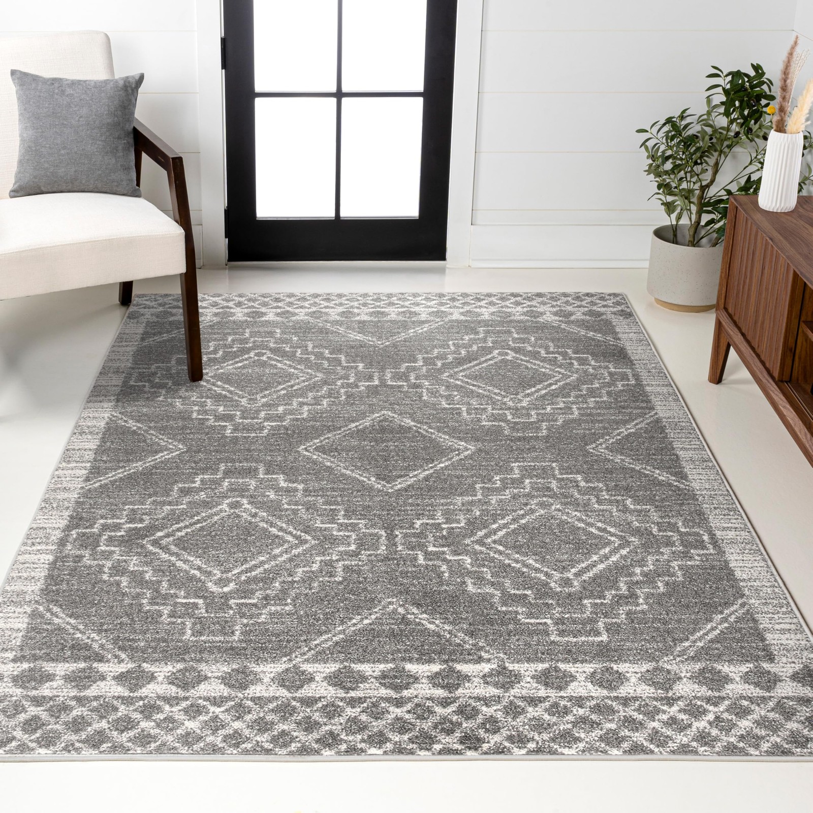 Moroccan Gray Large Area Rug 8x10 Decor For Living Room Boho Farmhouse Clearance