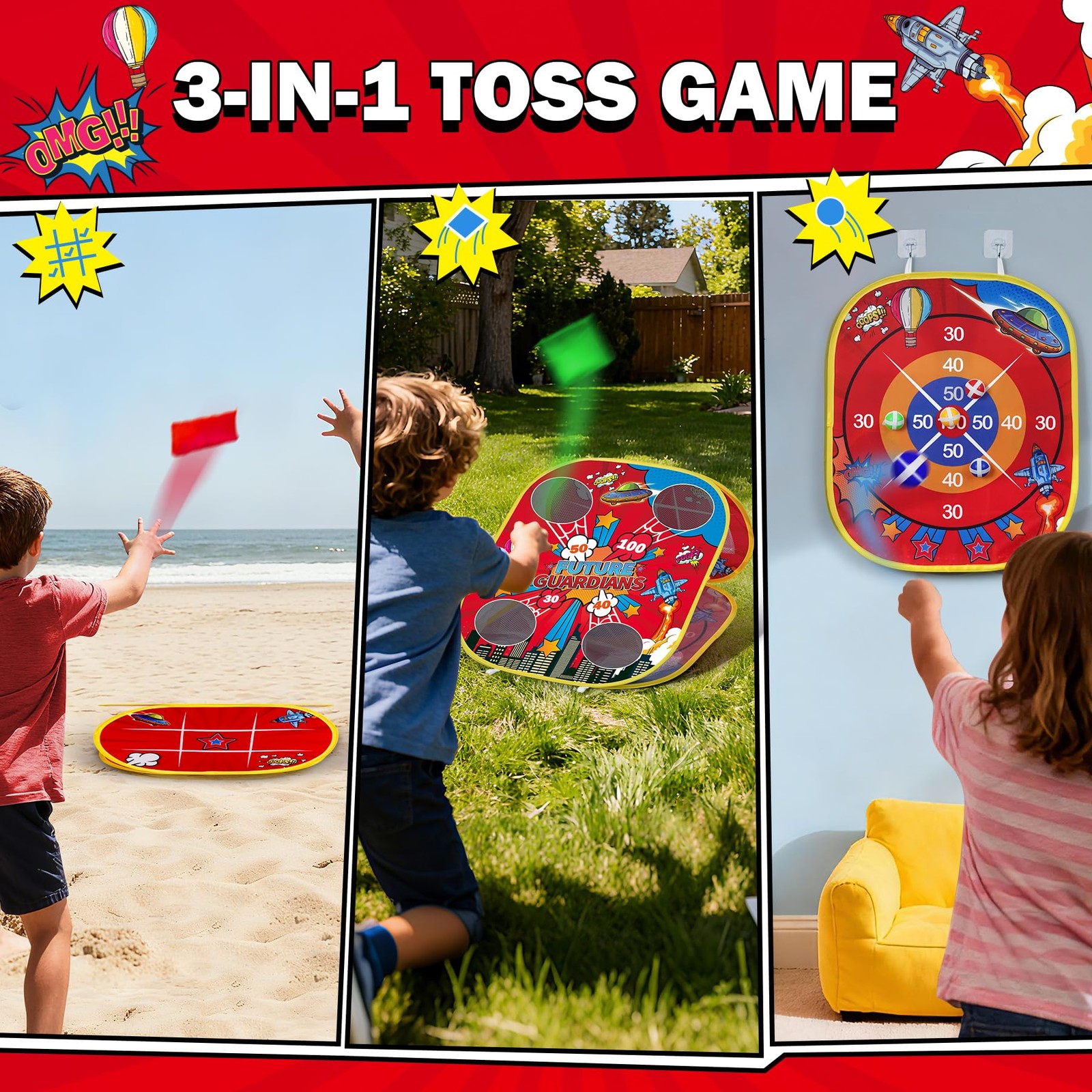 Spider Bean Bag Toss Game for Kids – 3-in-1 Cornhole Board Outdoor Toys for T...