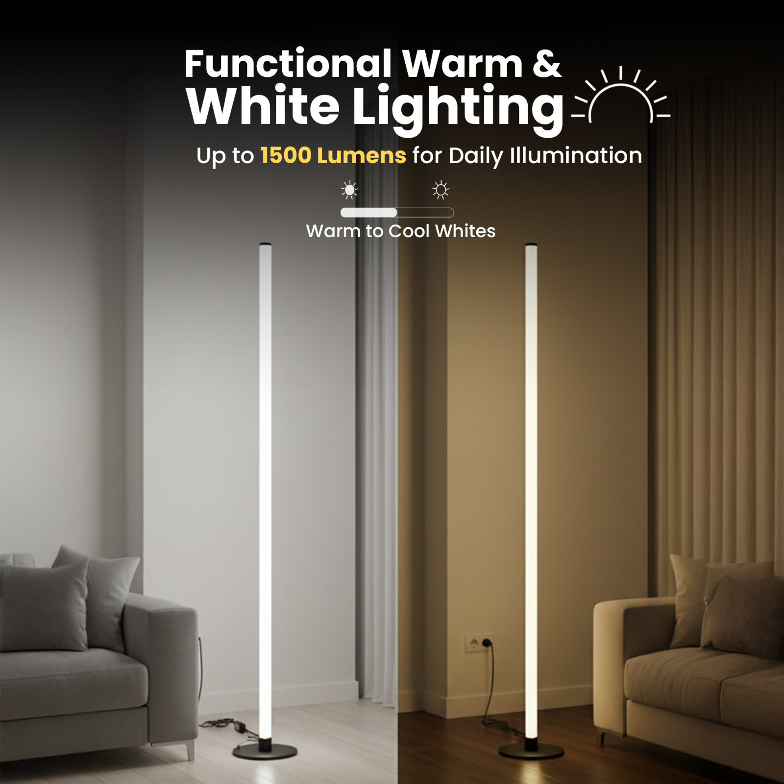 2 x Smart RGBIC LED Corner Floor Lamp with Remote & App 1500 Lumens Music Sync